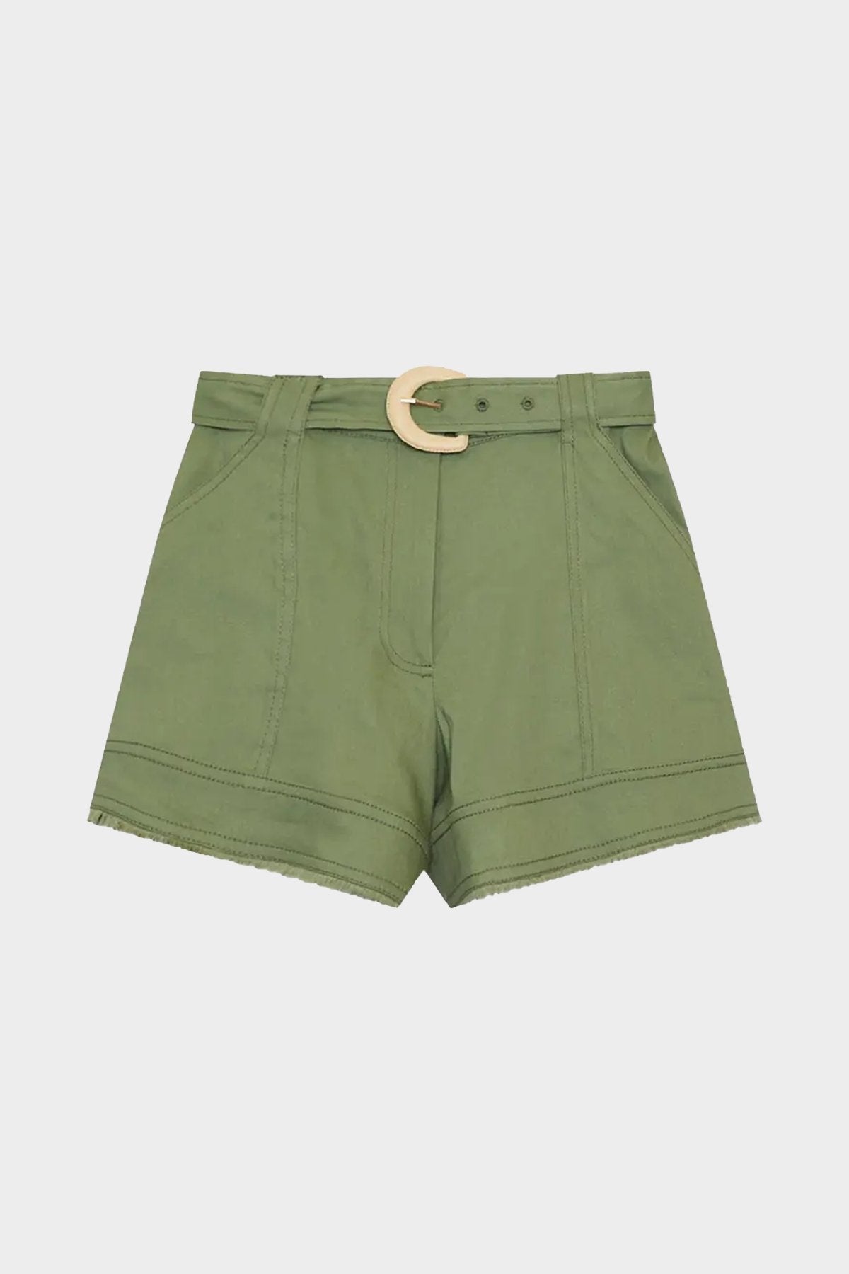 Khaki Green Cargo Belted Shorts