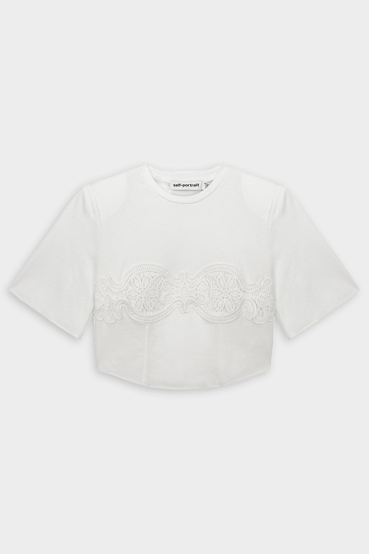 Lace Appliqué T-Shirt in White - shop-olivia.com