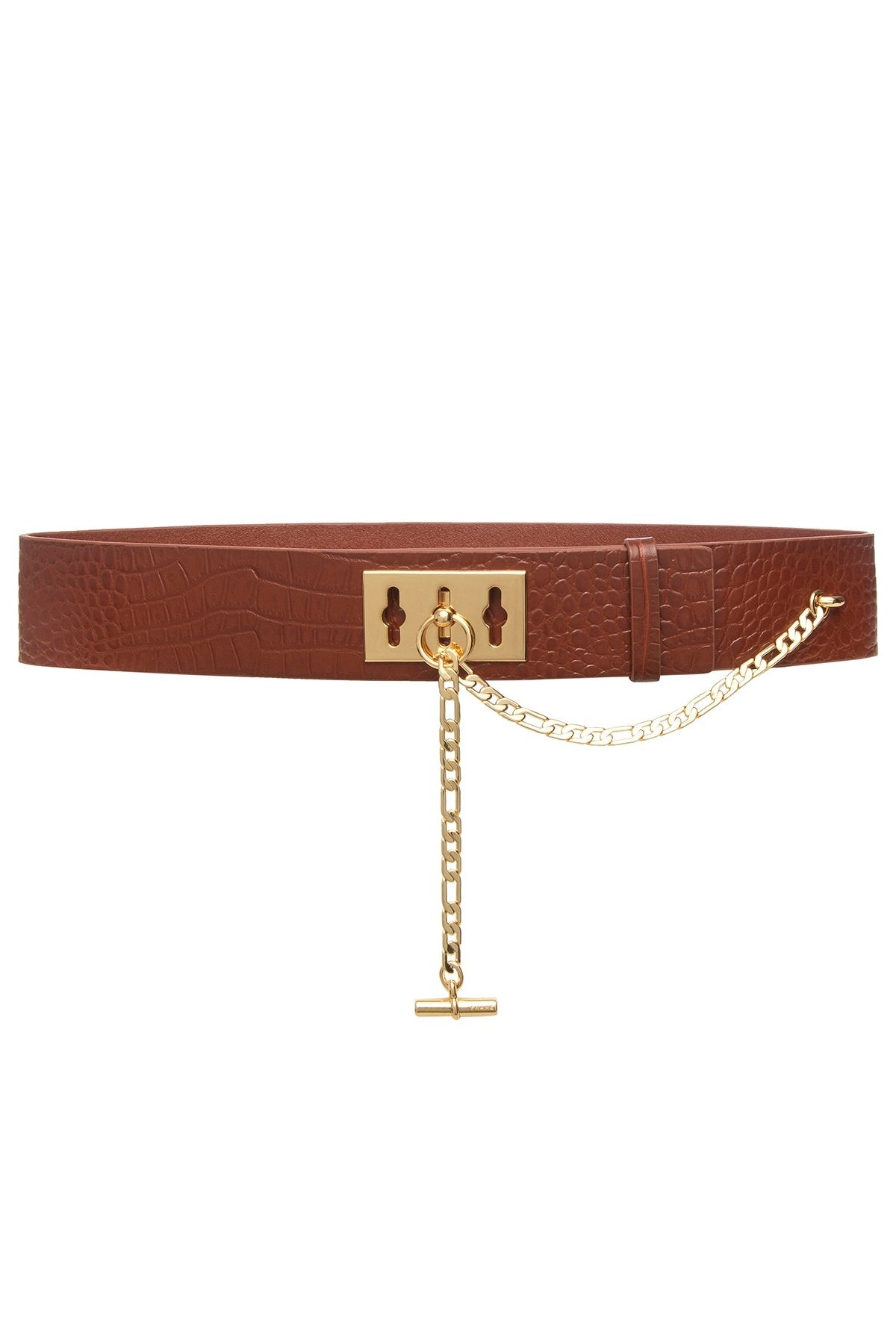 Le Chain Lock Waist Belt in Brandy Croco - shop-olivia.com