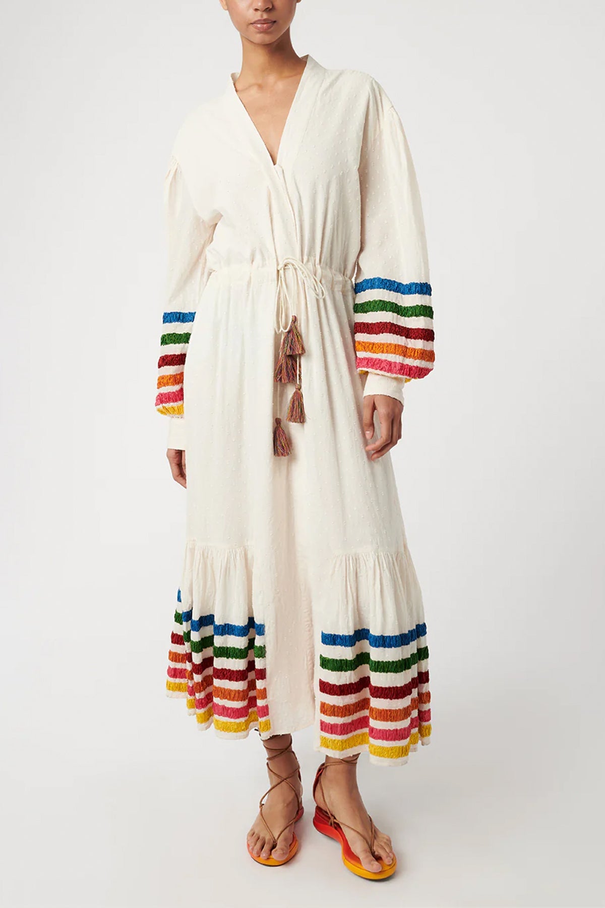 Lena Embroidered Maxi Dress in Trippy Off-White - shop-olivia.com