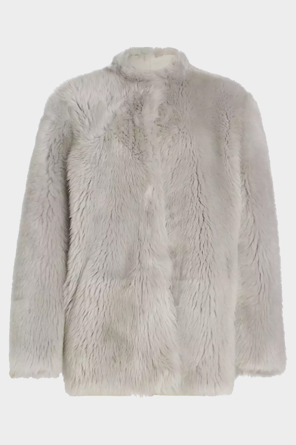 Leonce Shearling Coat in Light Grey - shop-olivia.com