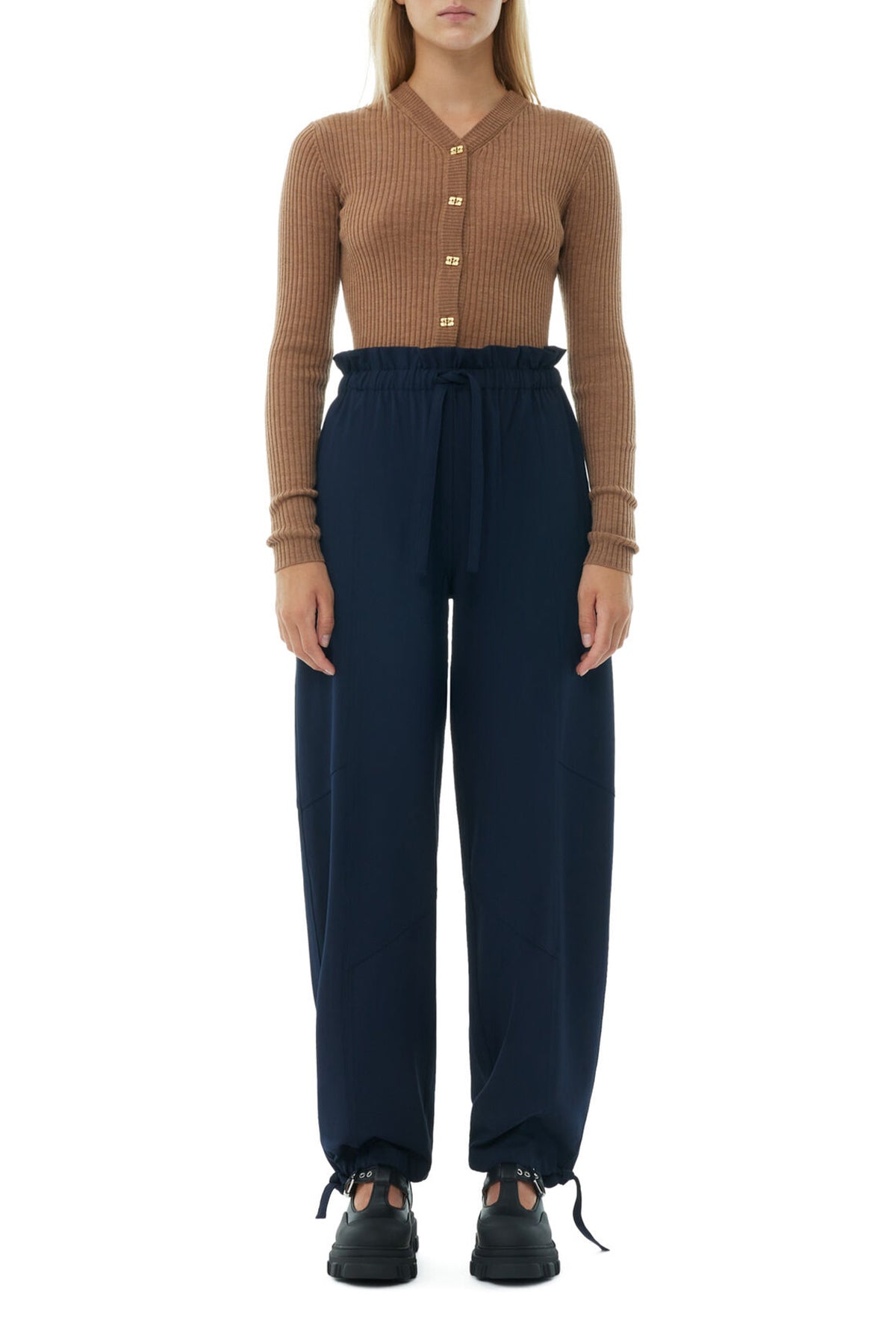 Light Solid Elasticated Waist Pants in Sky Captain - shop-olivia.com