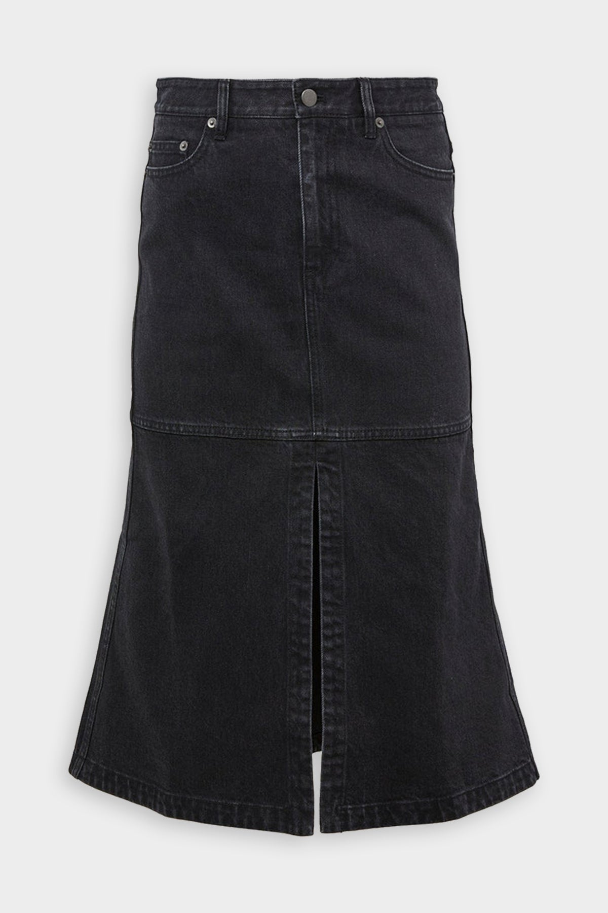 Long Denim Skirt in Black - shop-olivia.com