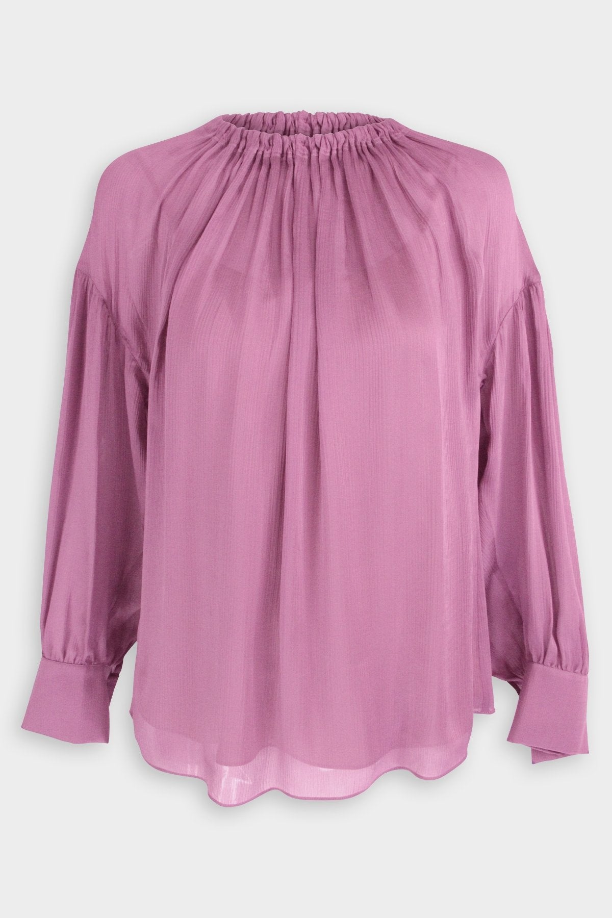 Long Sleeve Shirred Neck Blouse in Camellia - shop-olivia.com