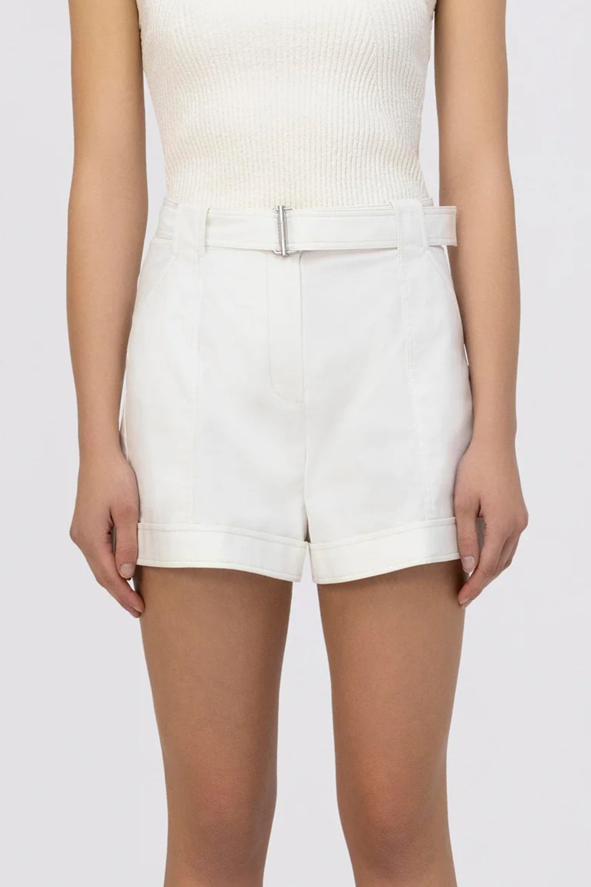 Lourie Belted Shorts in White - shop-olivia.com