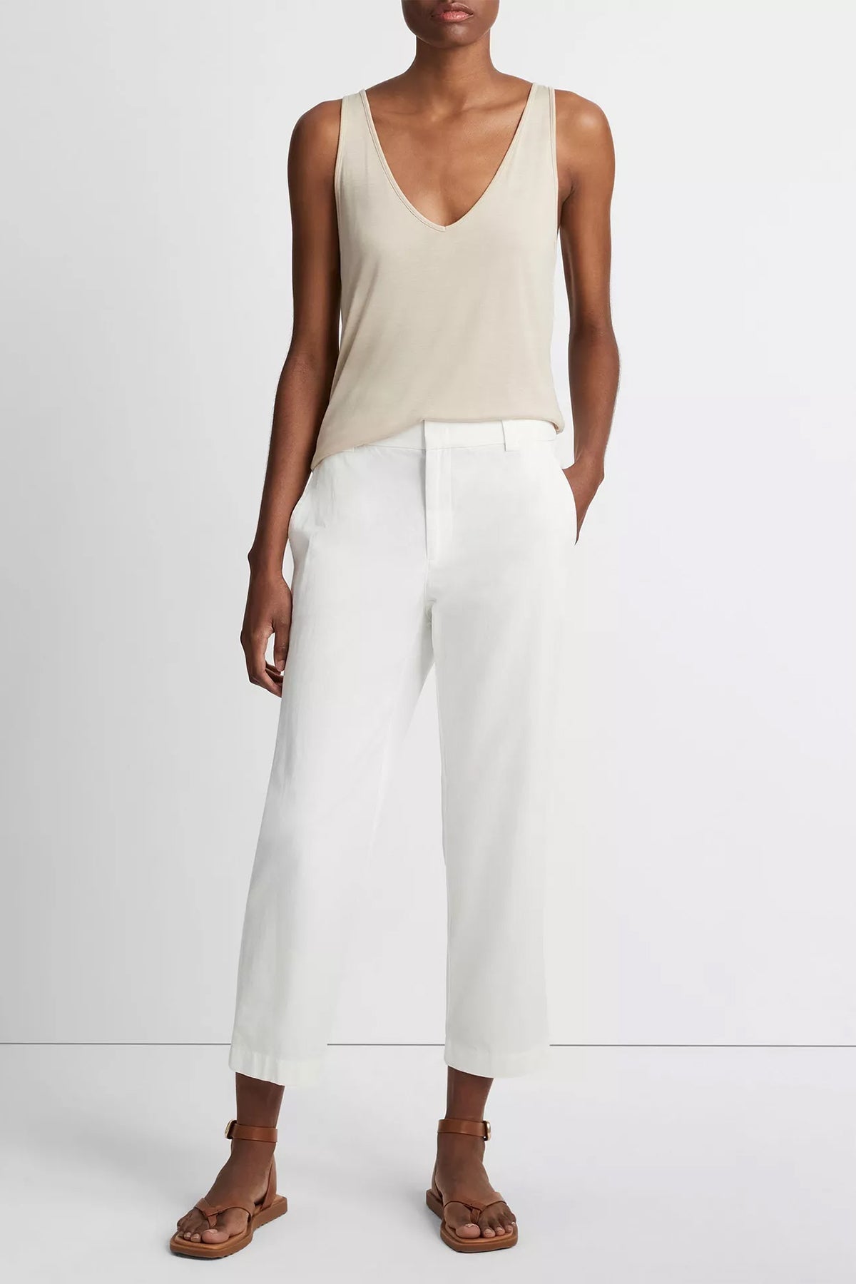 Low-Rise Washed Cotton Crop Pant in Off-White - shop-olivia.com