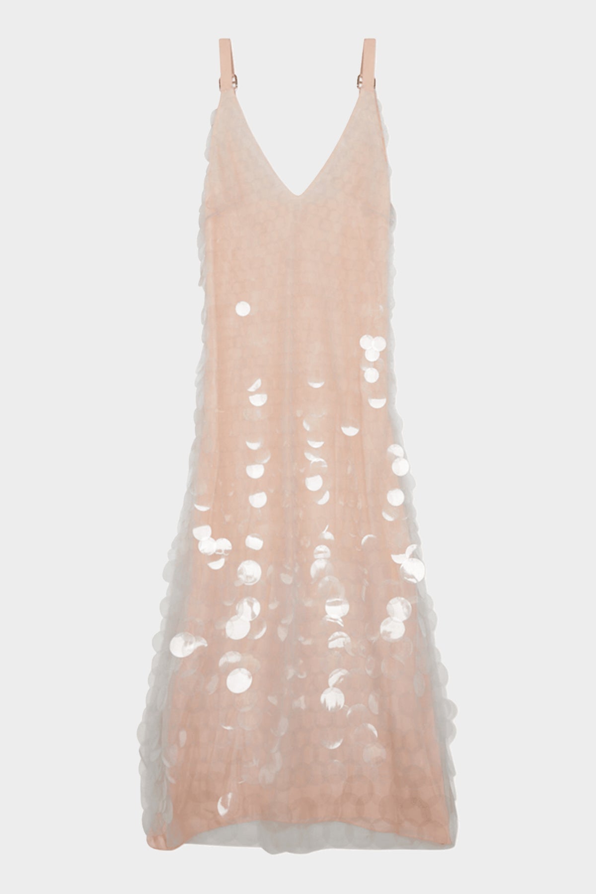 Madysen Transparent Sequin Midi Dress in Peony