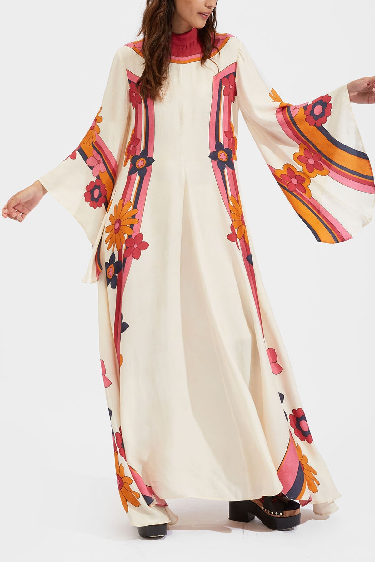 Magnifico Dress in Beat Flower Placee White Orange - shop-olivia.com