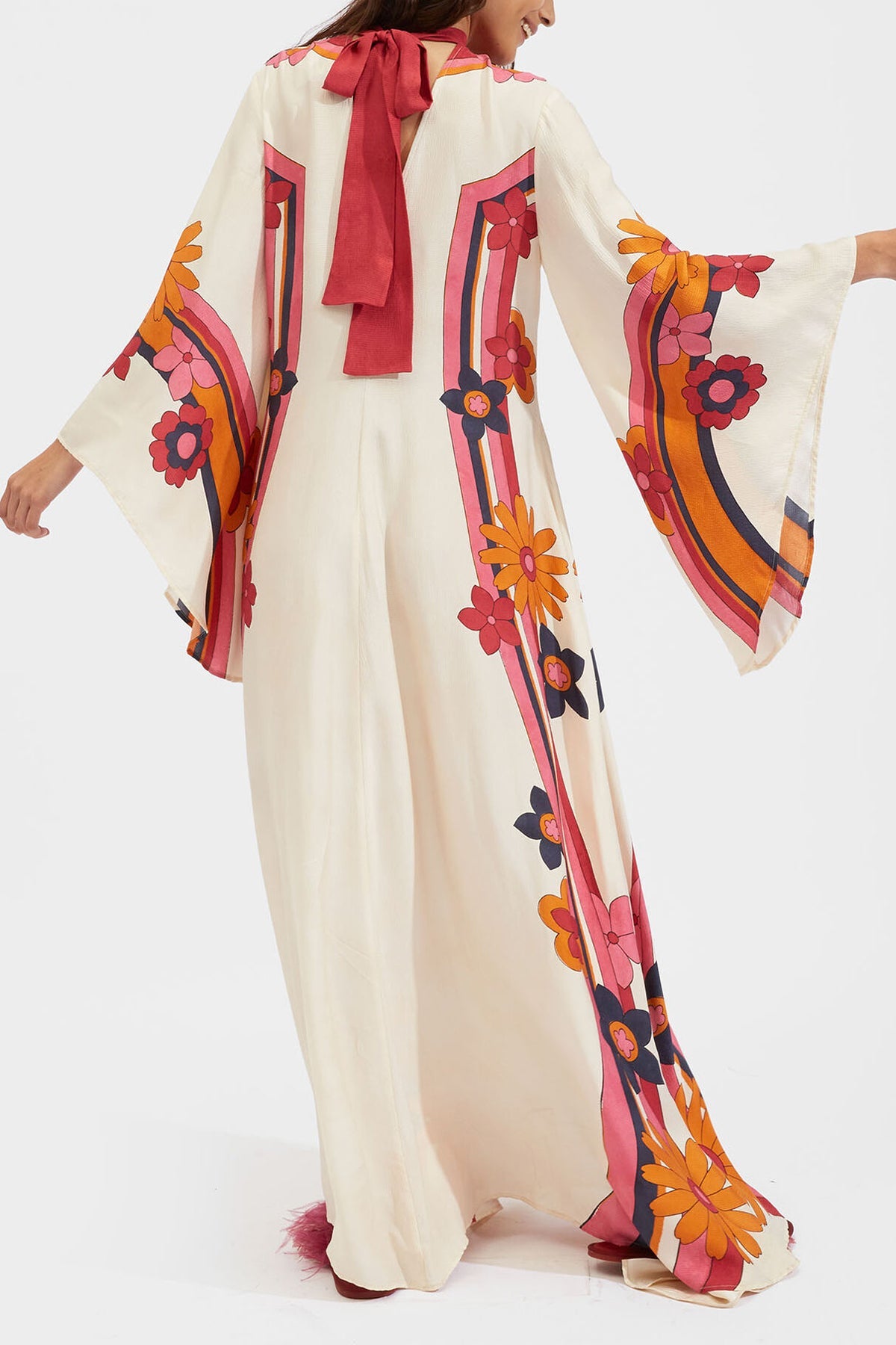 Magnifico Dress in Beat Flower Placee White Orange - shop-olivia.com