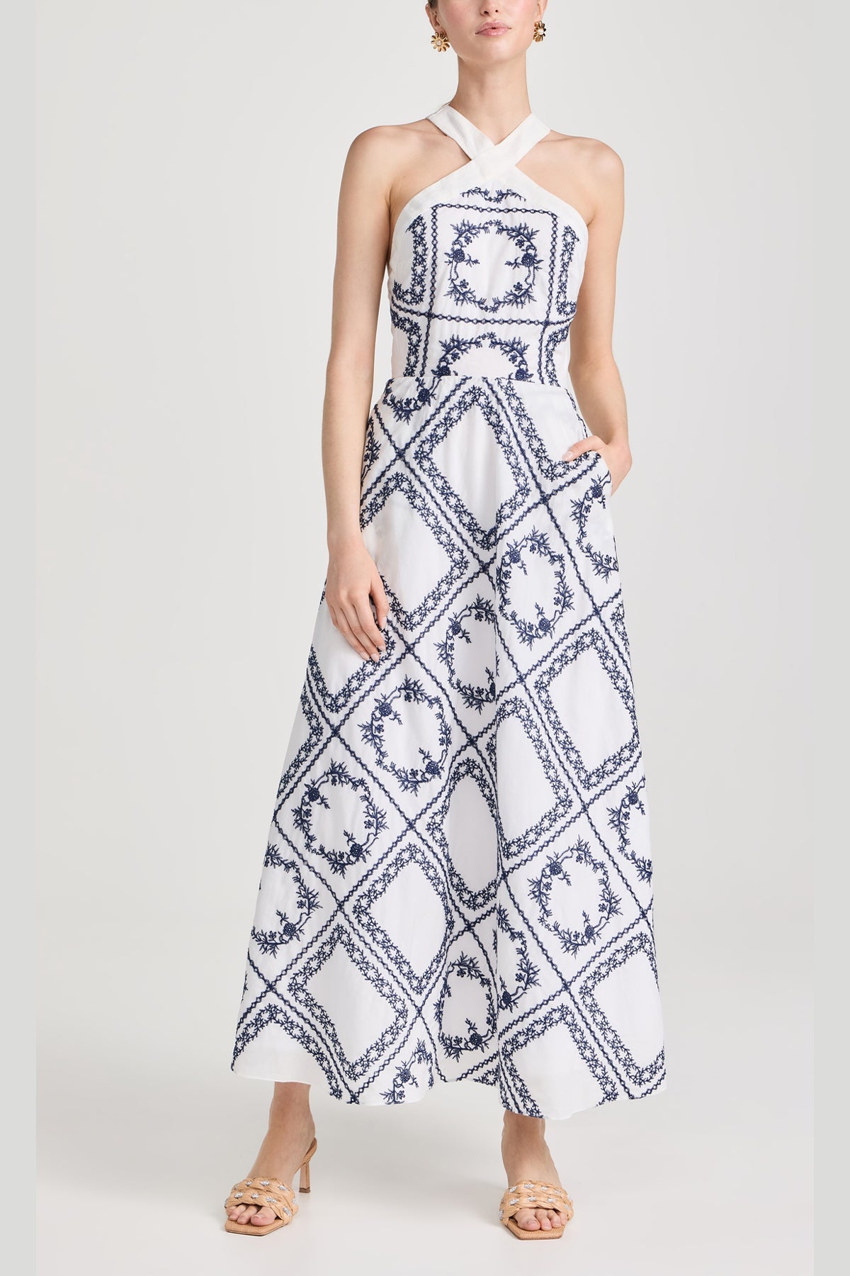 Maria Halter Dress in Navy - shop-olivia.com