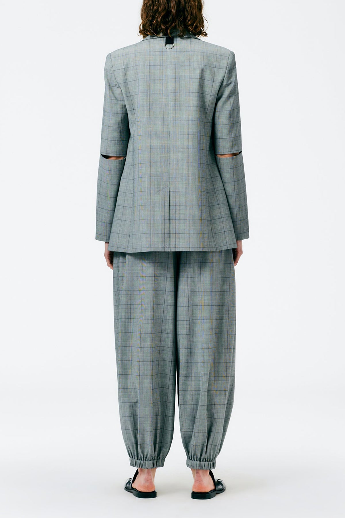 Menswear Suiting Cutout Sleeve Marlon Blazer in White/Black Multi - shop-olivia.com