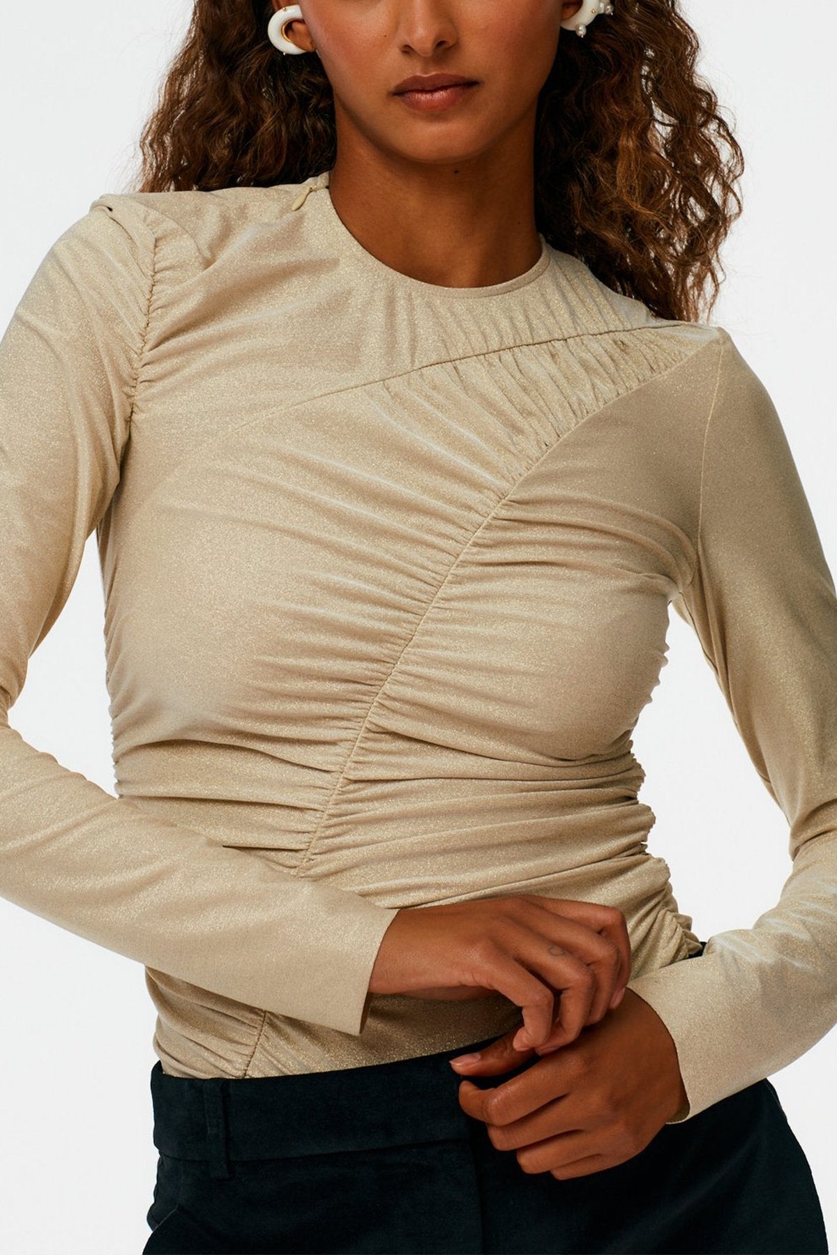 Metallic Jersey Ruched Top in Gold - shop-olivia.com