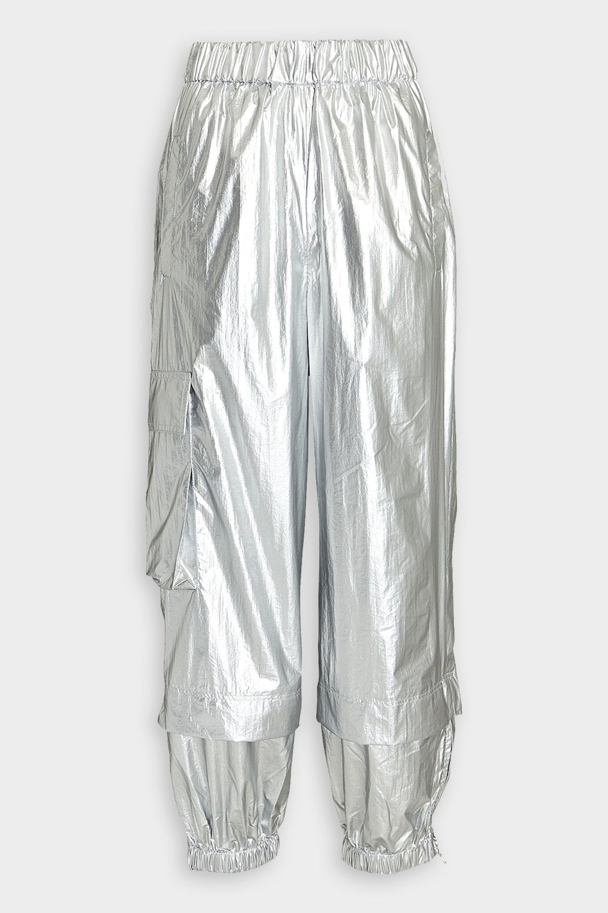 Metallic Nylon Pull On Jogger in Silver - shop-olivia.com