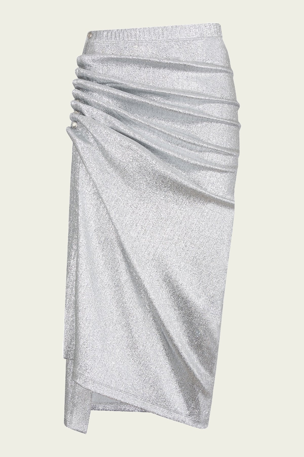 Metallic Ruched Midi Skirt in Silver - shop-olivia.com