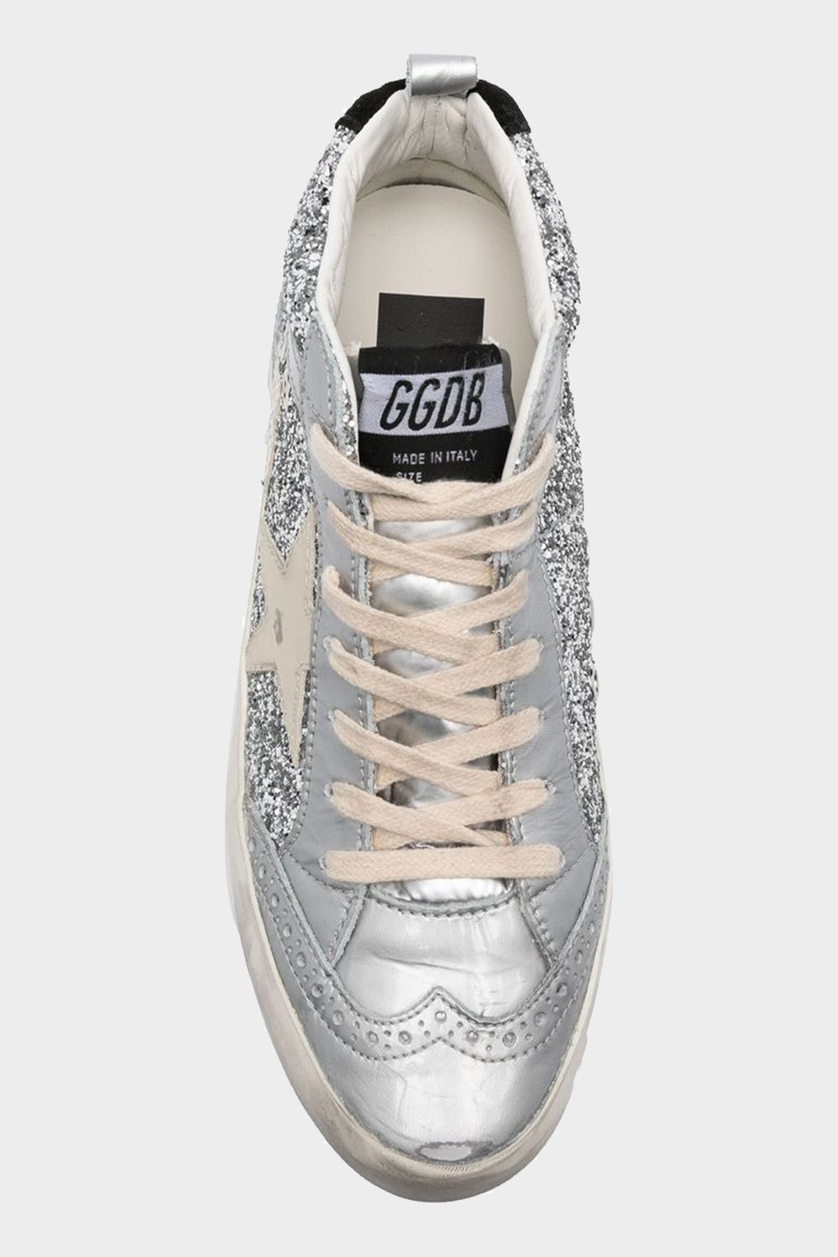 Mid-Star Silver Glitter Leather Sneaker - shop-olivia.com