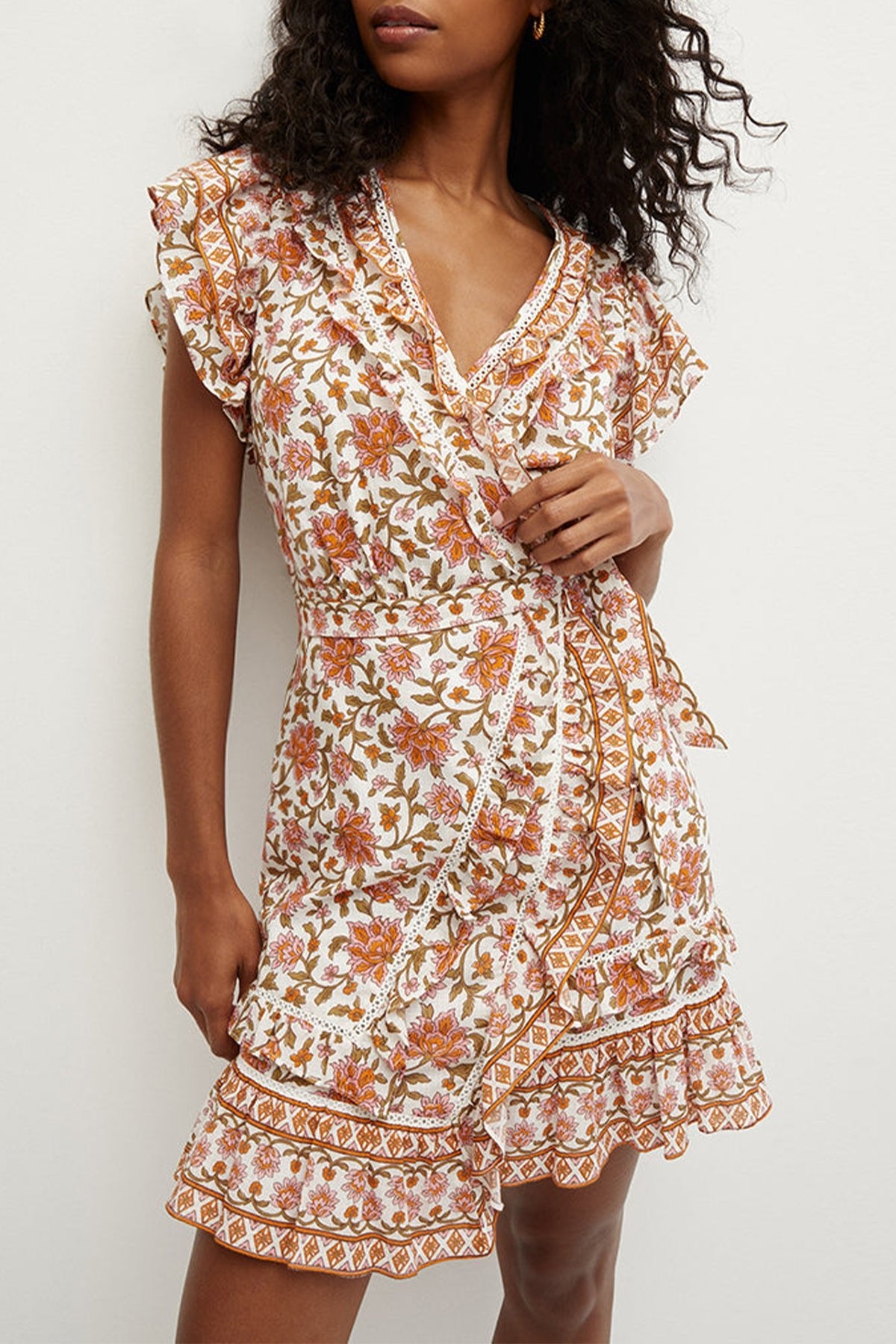 Mikhail Floral Block-Print Dress in Off-White Multi - shop-olivia.com