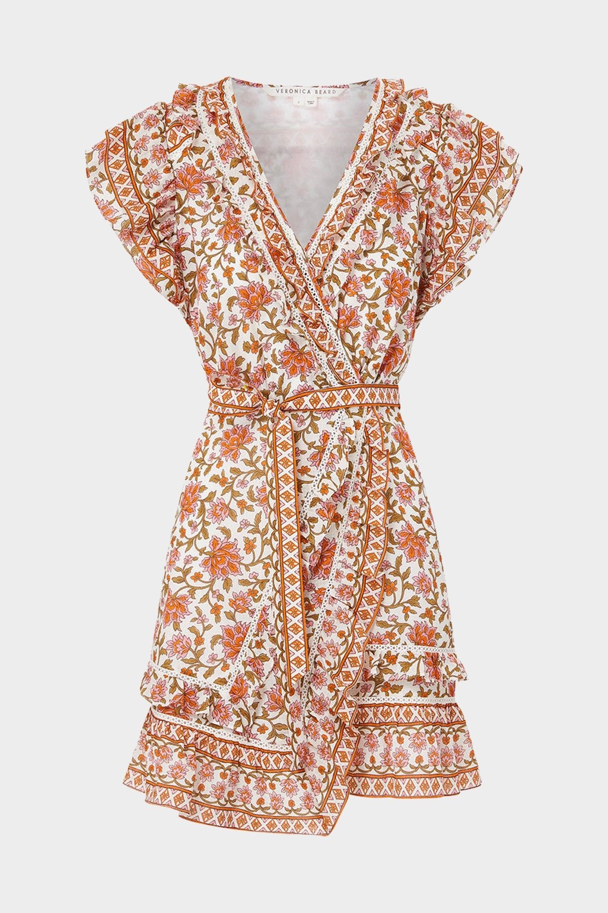 Mikhail Floral Block-Print Dress in Off-White Multi - shop-olivia.com