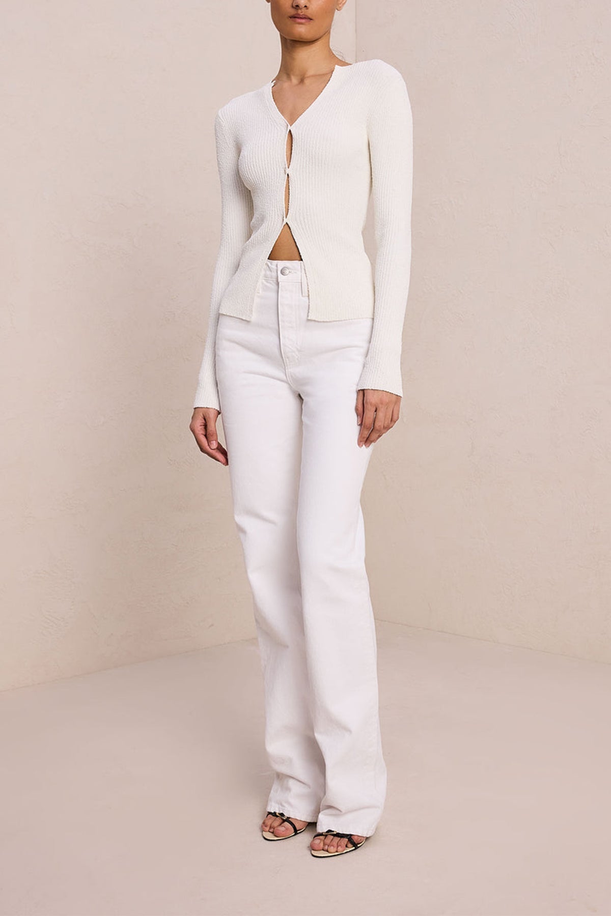 Miller Rib Knit Cardigan in White - shop-olivia.com