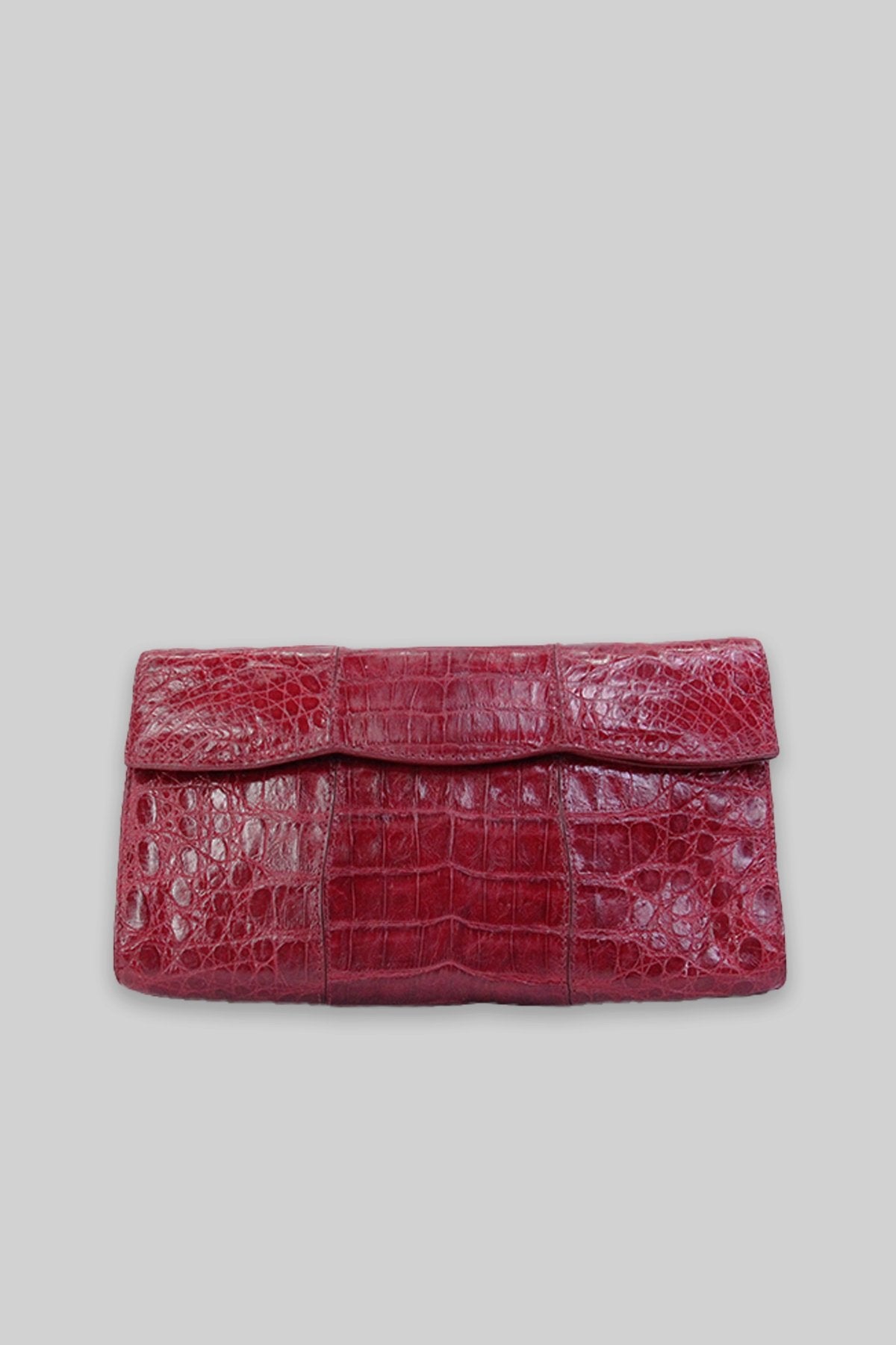 Nancy Gonzalez Crocodile Pleated Red Clutch - shop-olivia.com