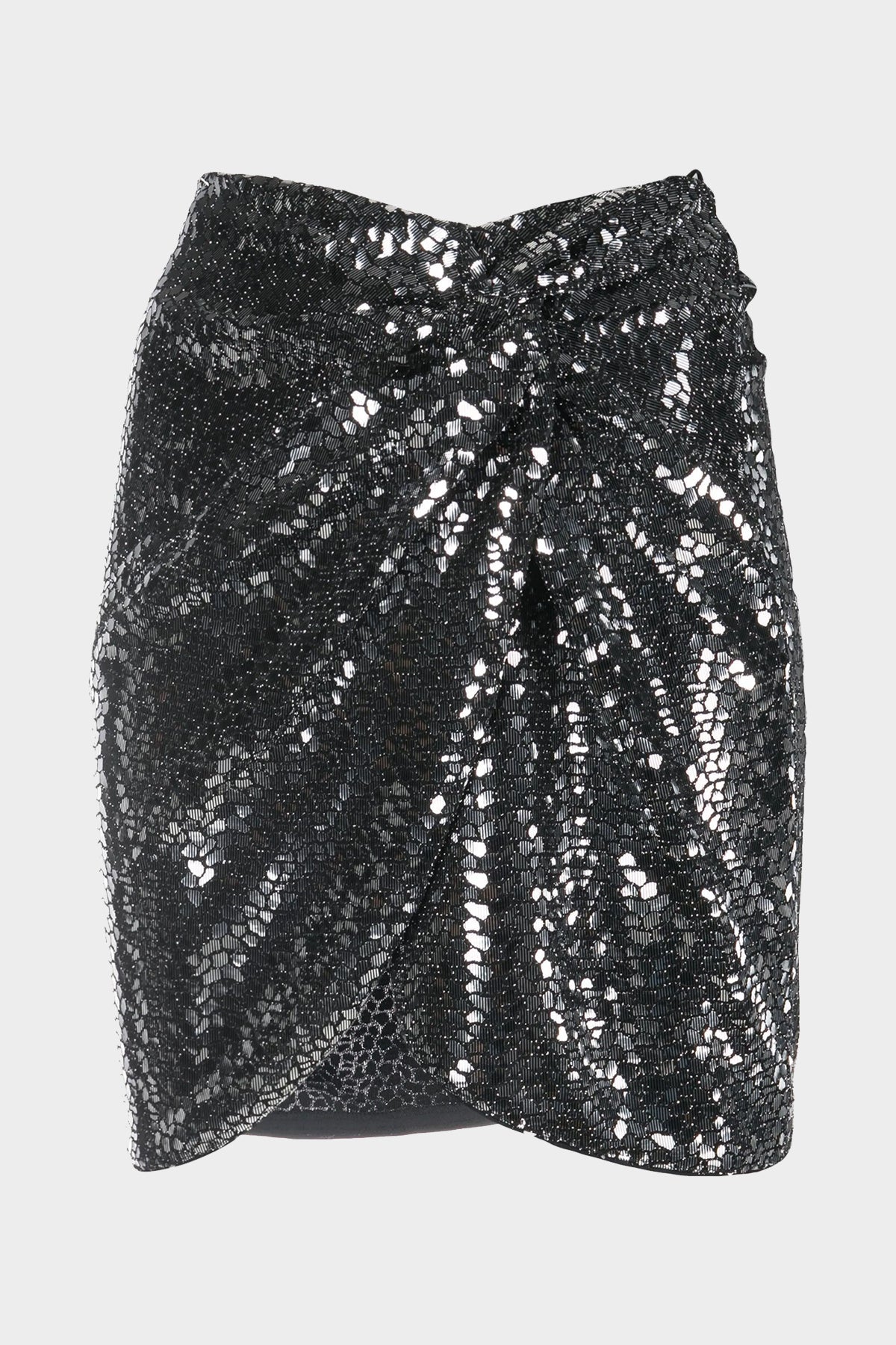 "Night Glow" Knotted Mini Skirt in Silver Glow - shop-olivia.com