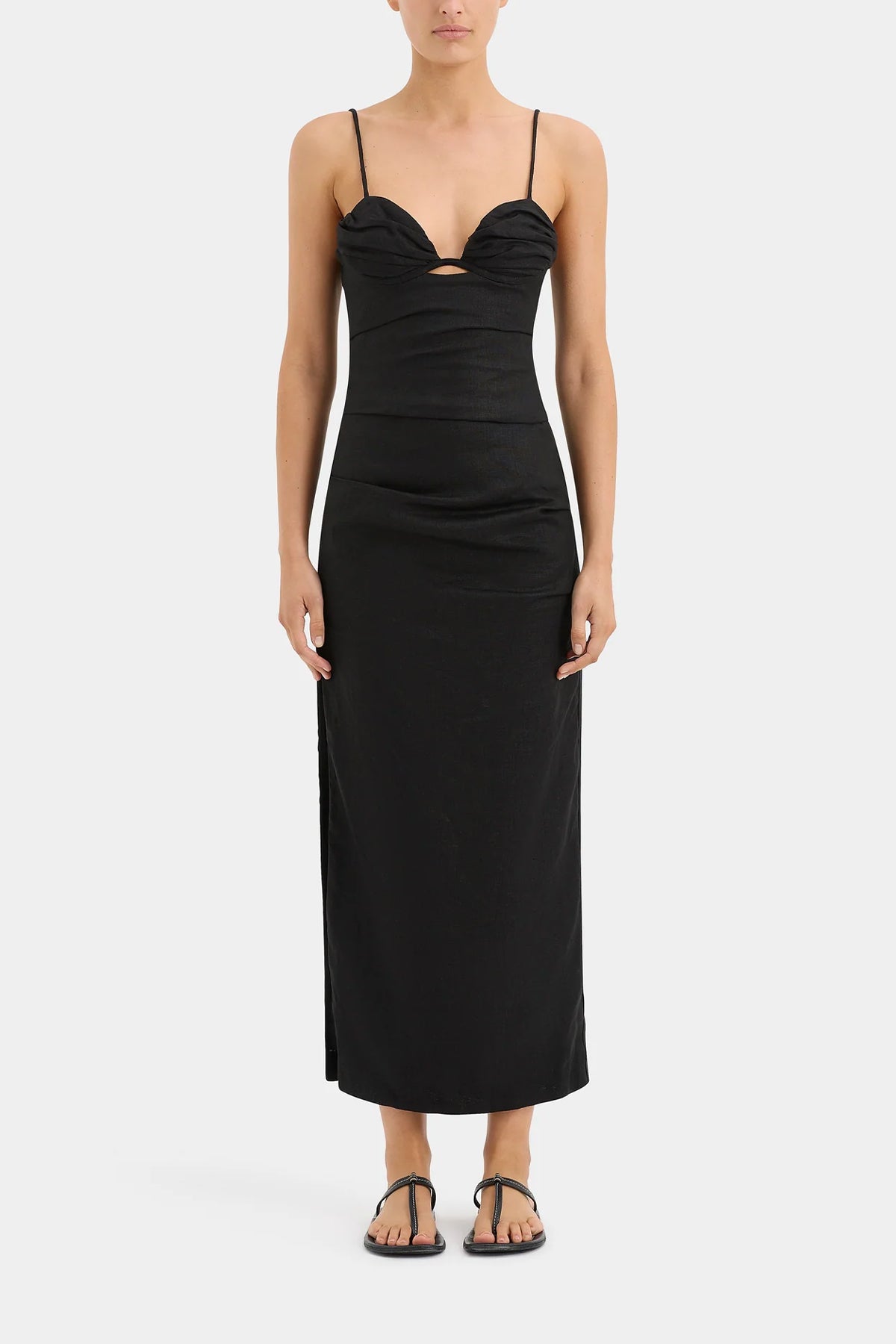Noemi Balconette Midi Dress in Black - shop-olivia.com