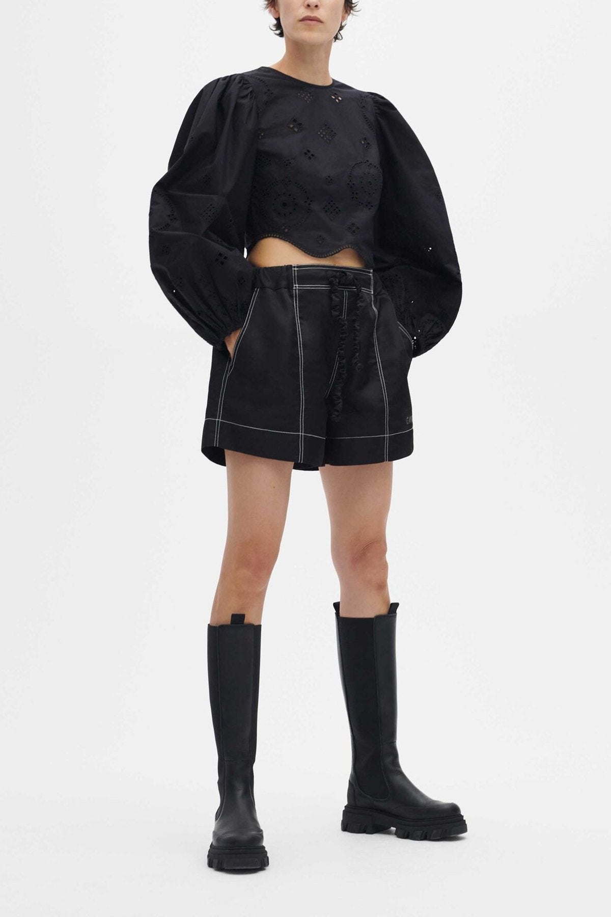 Nylon Drawstring Shorts in Black - shop-olivia.com