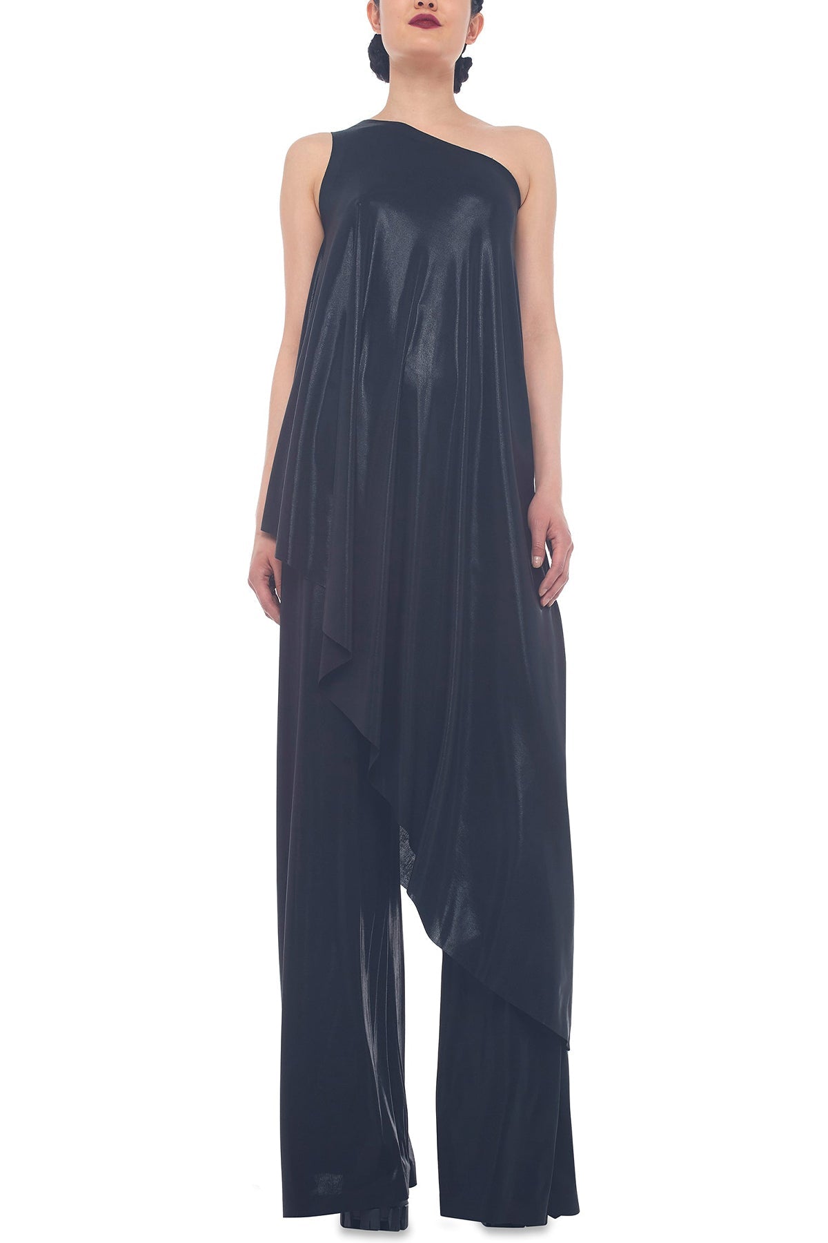 One Shoulder Diagonal Tunic in Metallic Black - shop-olivia.com