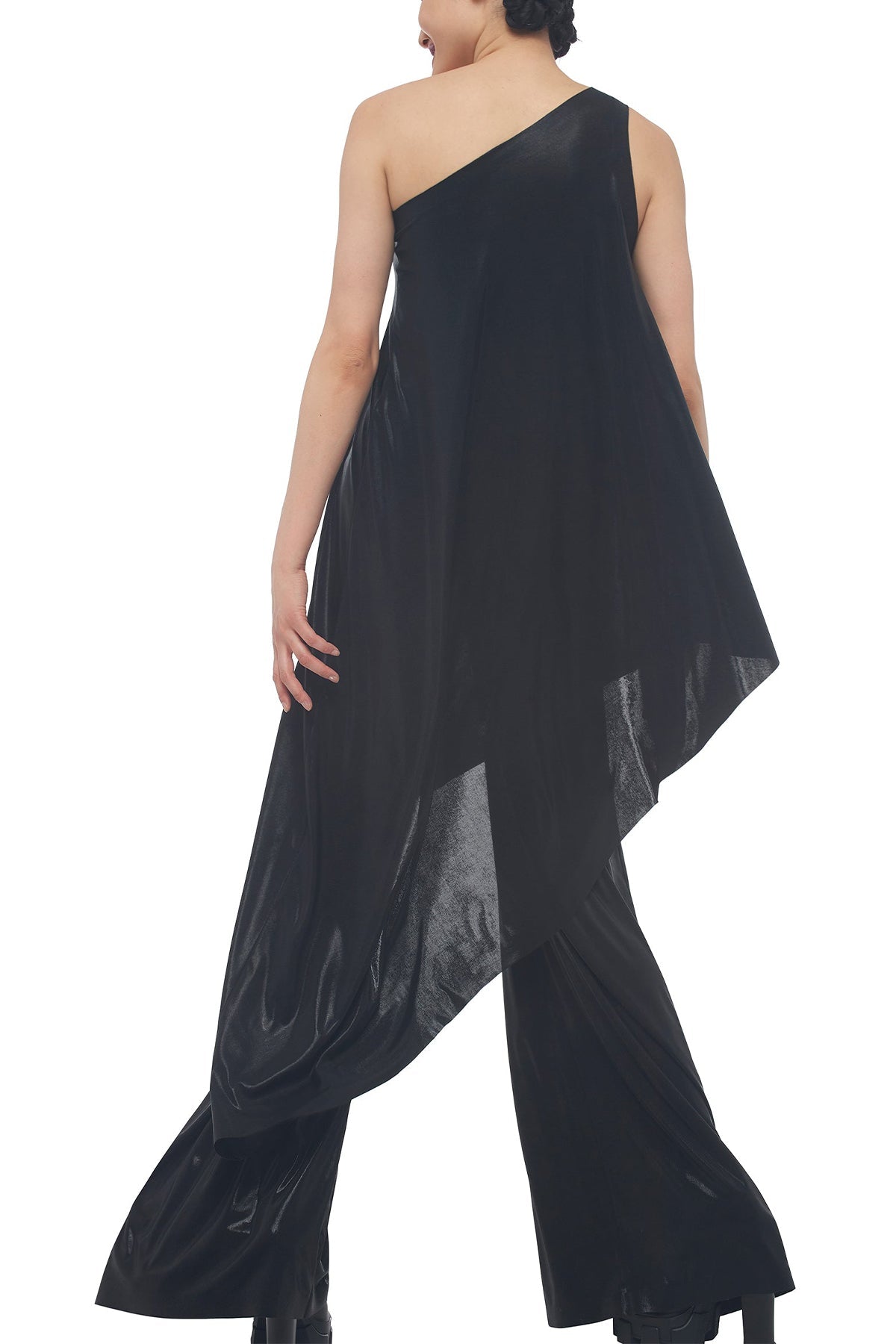One Shoulder Diagonal Tunic in Metallic Black - shop-olivia.com
