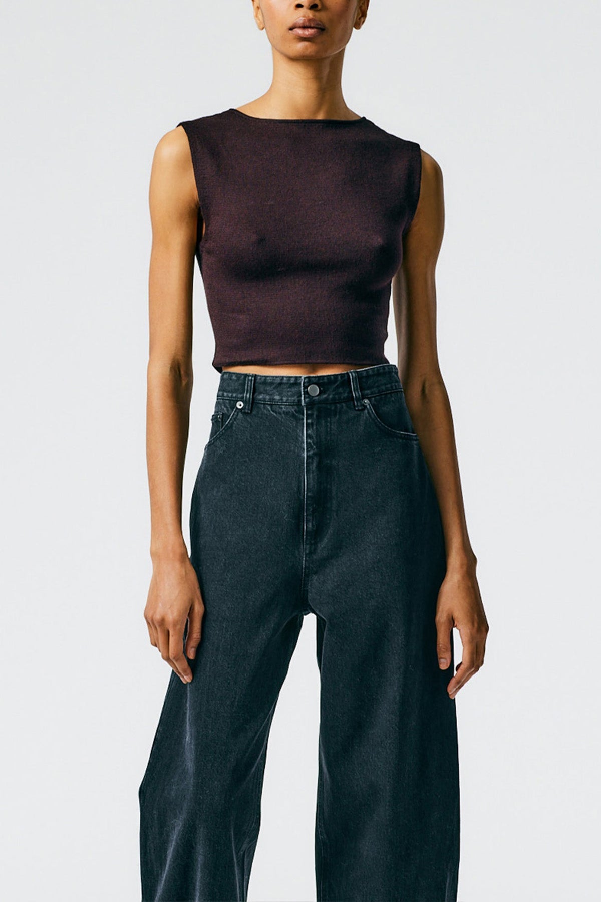 Organic Cotton Tencel Tube Cropped Tank in Burnt Brown - shop-olivia.com