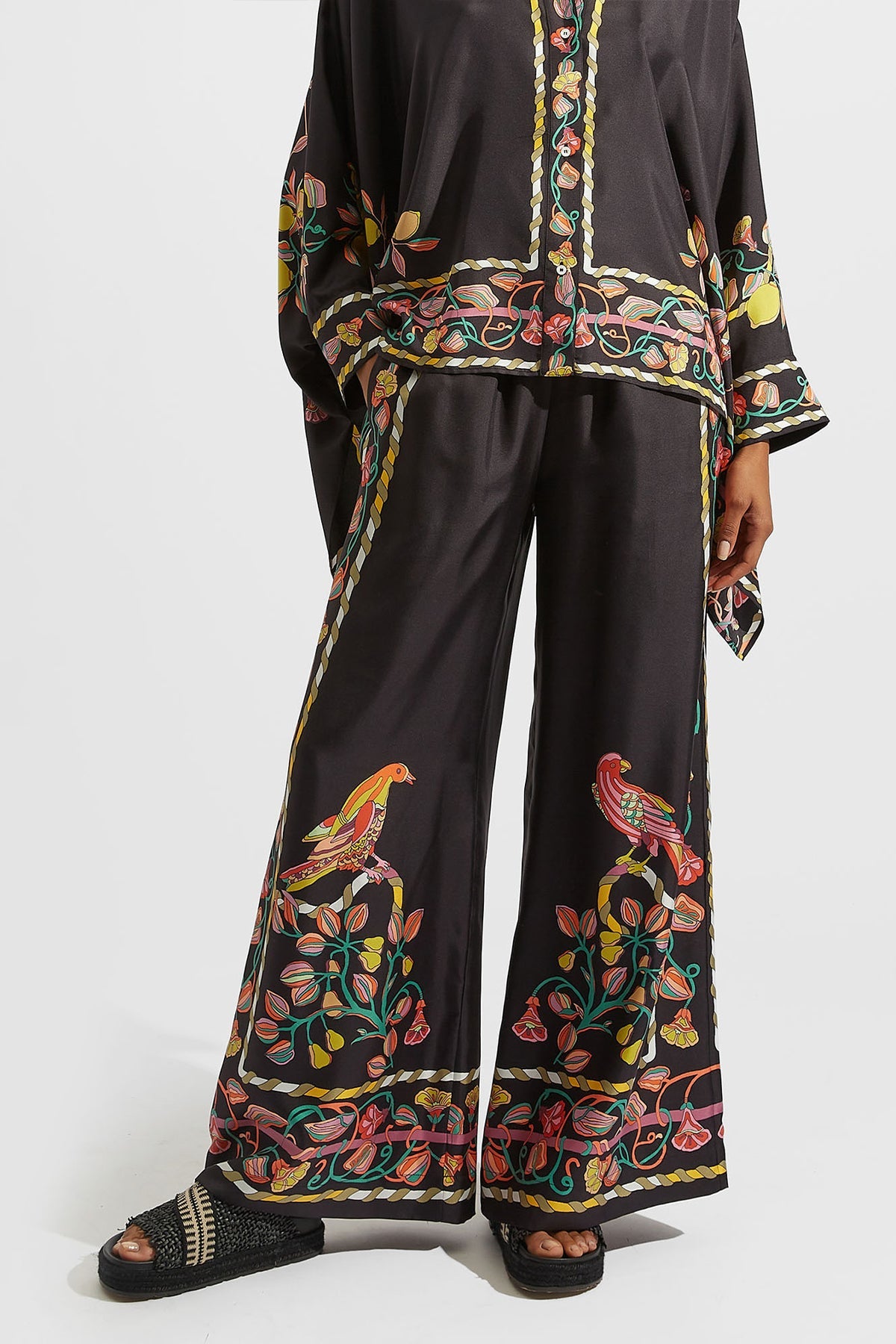 Palazzo Pants (Placed) in Borboni Placee Nero - shop-olivia.com