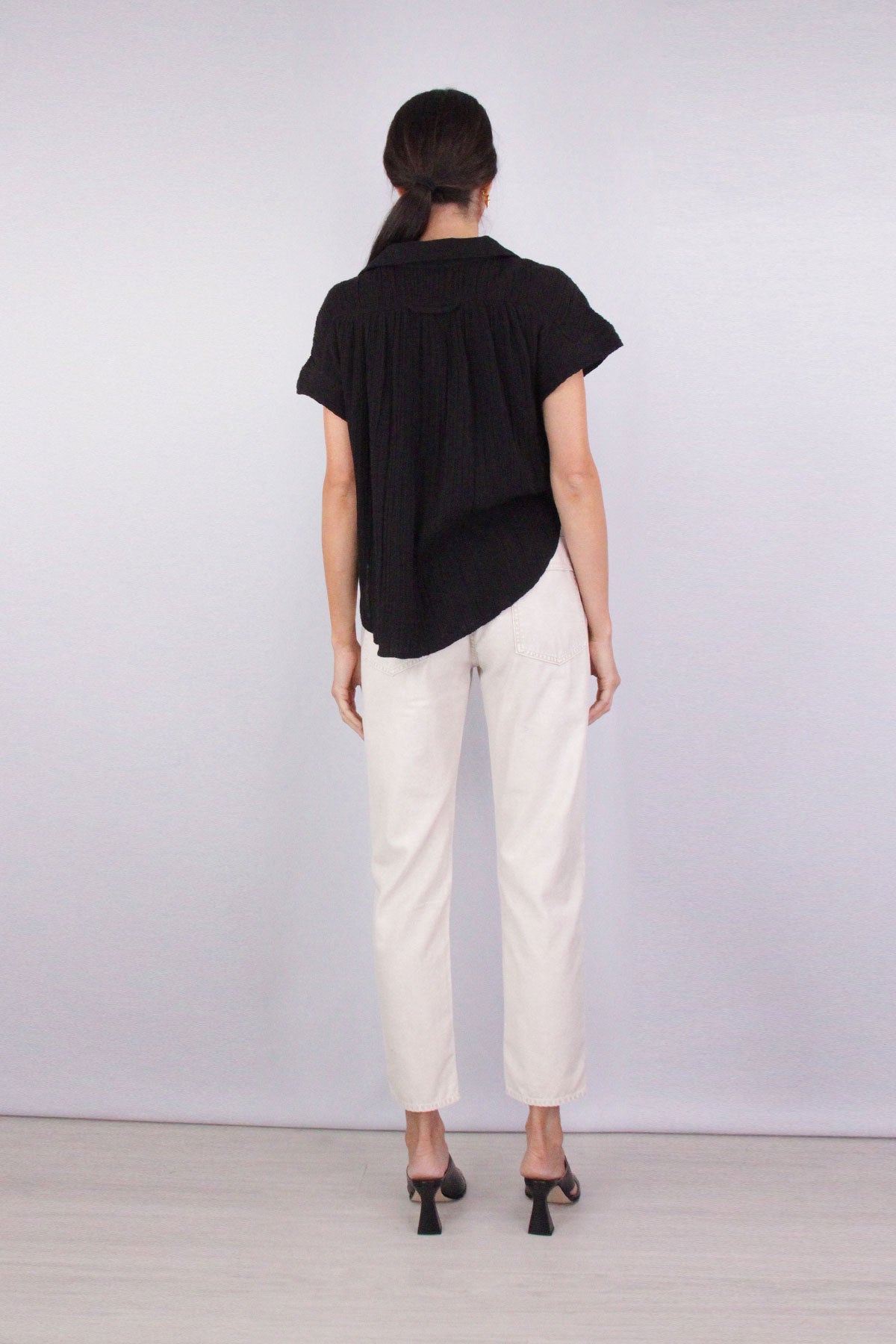Penny Short Sleeve Blouse in Ebony - shop-olivia.com