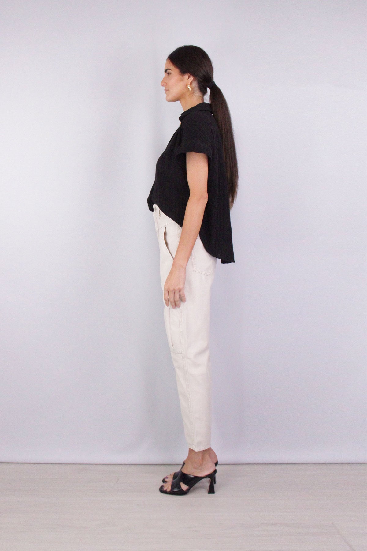 Penny Short Sleeve Blouse in Ebony - shop-olivia.com
