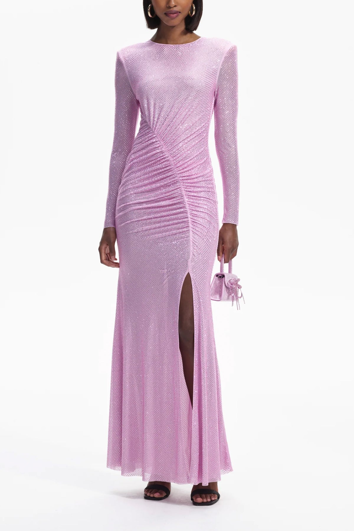 Pink Rhinestone Mesh Maxi Dress - shop-olivia.com