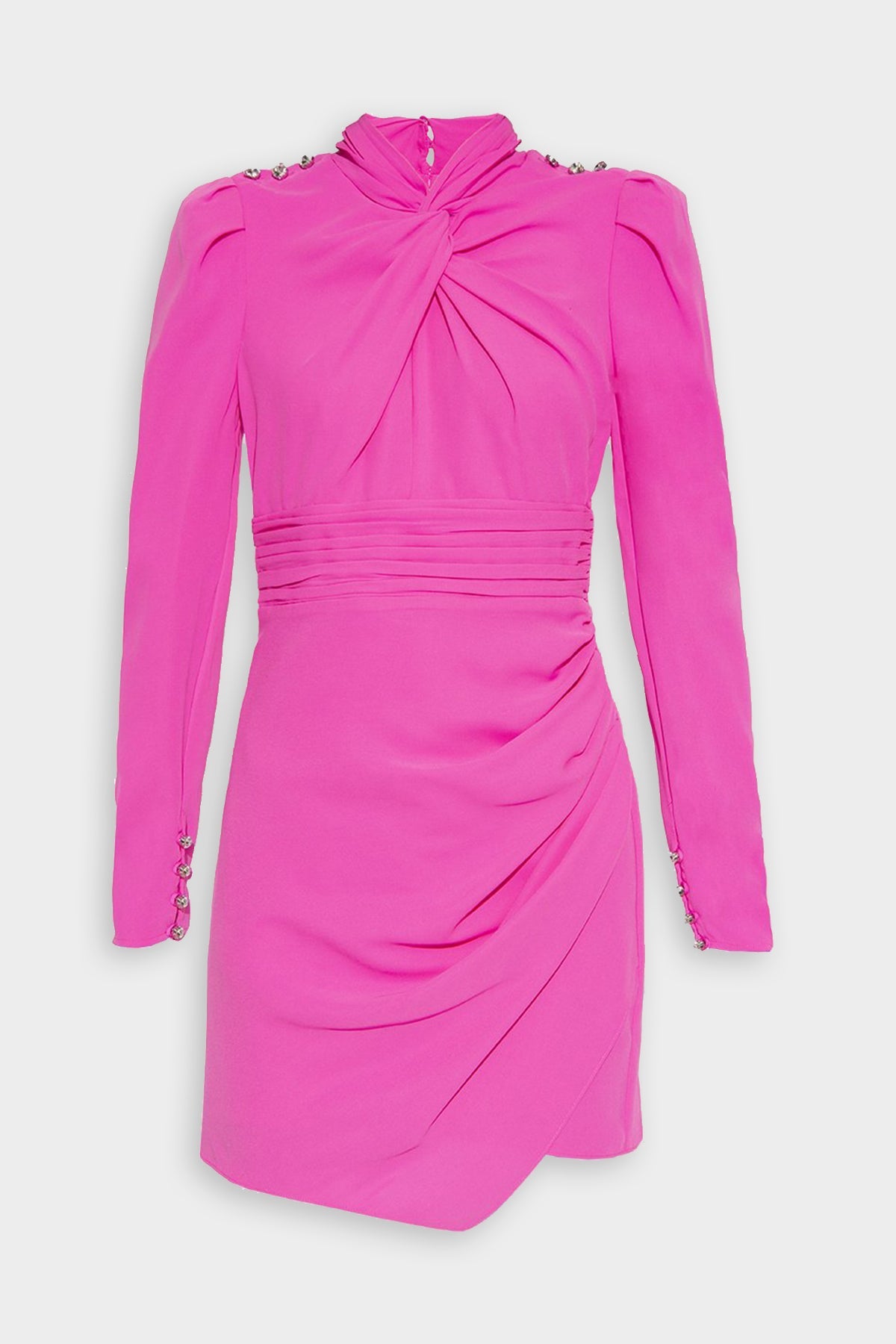 Pink Stretch Crepe Twisted Collar Mini Dress - shop-olivia.com