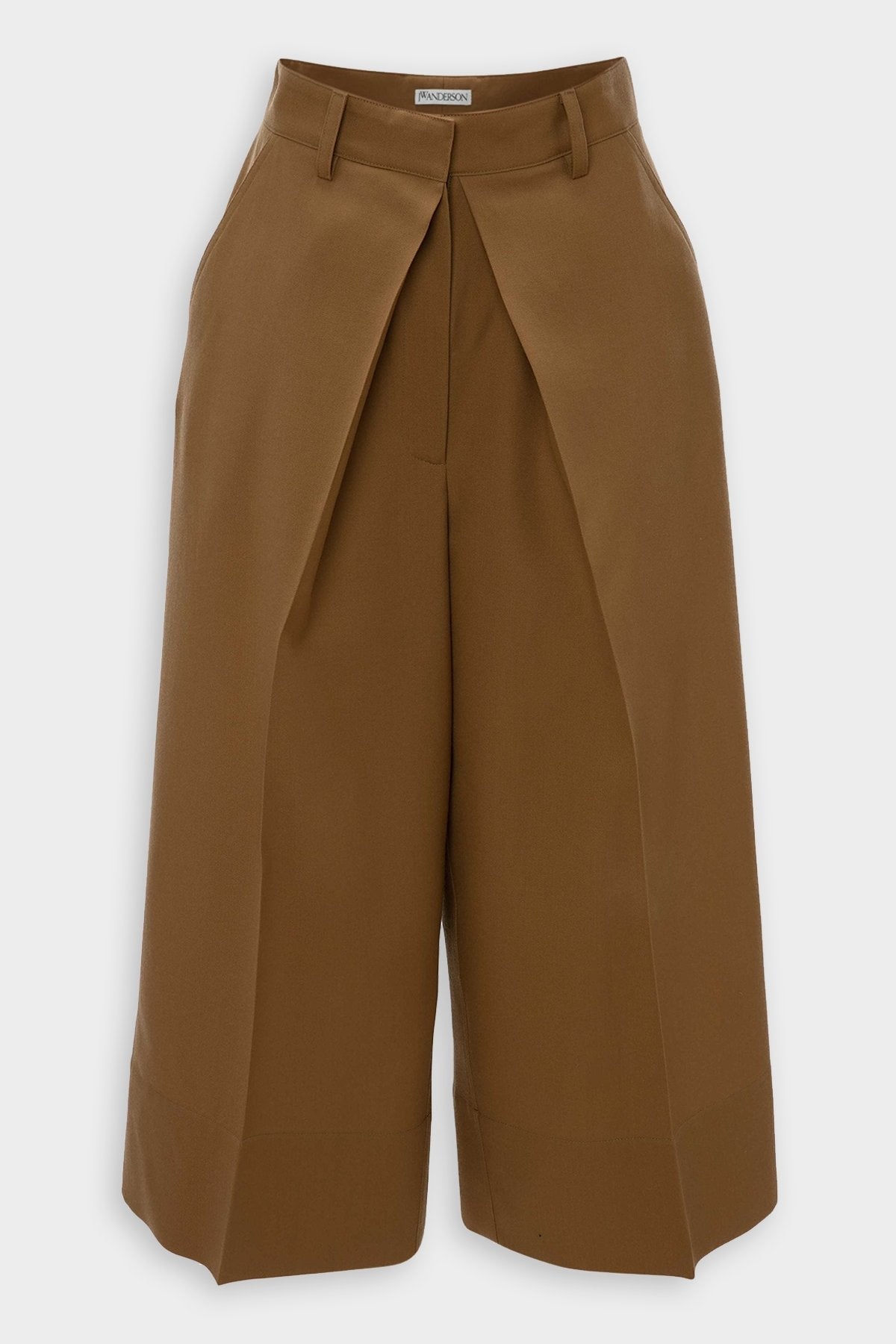Pleat Front Wide Leg Cropped Trousers in Camel - shop-olivia.com