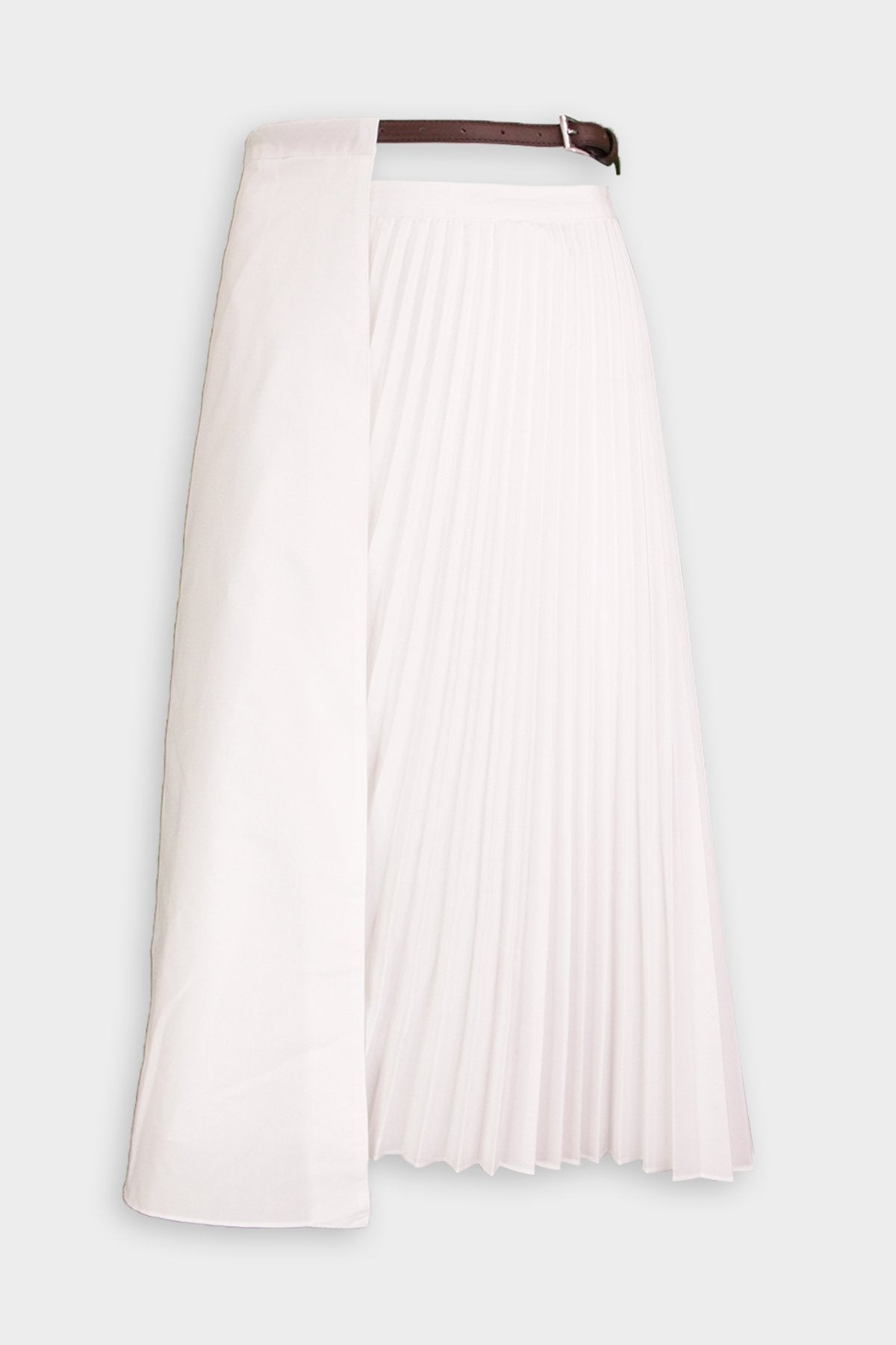 Pleated Cotton Leather Wrap Skirt in White - shop-olivia.com