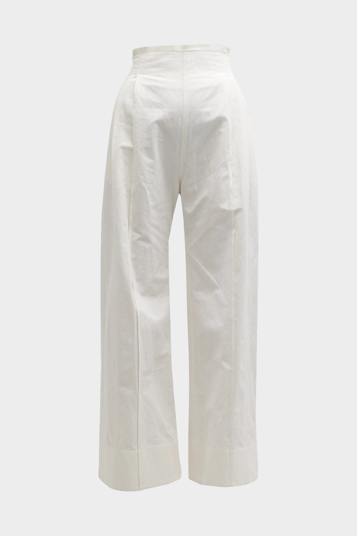 Pleated Straight Trousers with Raw Waist Details in White - shop-olivia.com