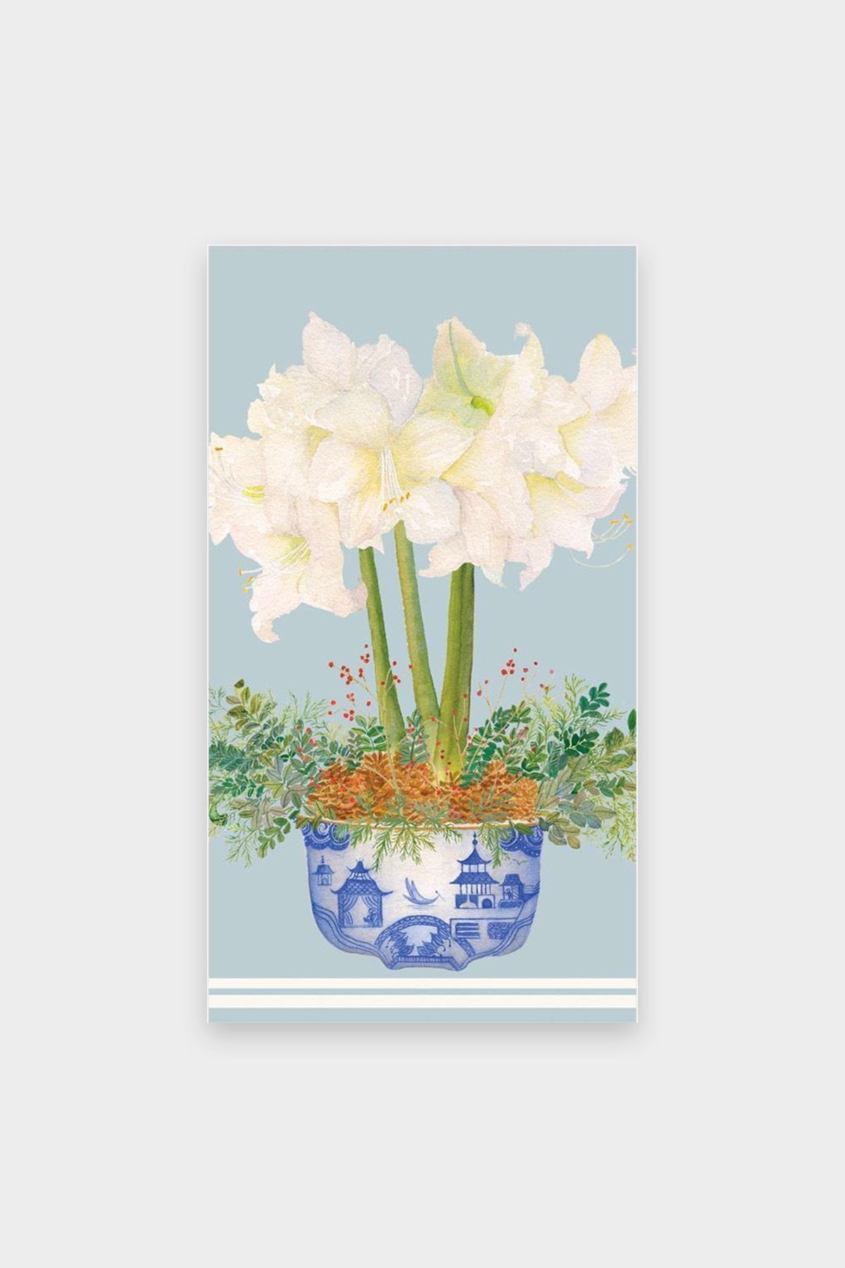 Potted Amaryllis Paper Guest Towel Napkins in Pale Blue - shop-olivia.com