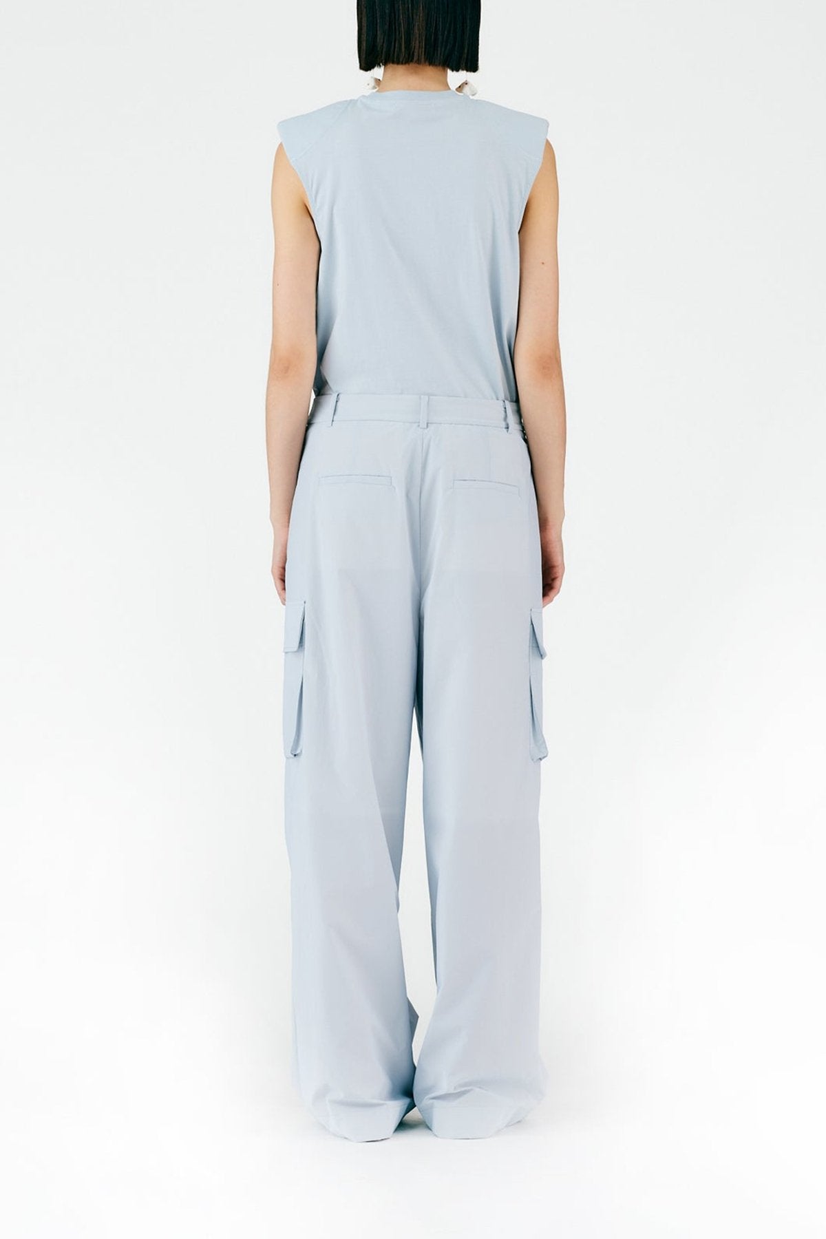 Powder Nylon Pleated Cargo Stella Pant in Blue Grey - shop-olivia.com