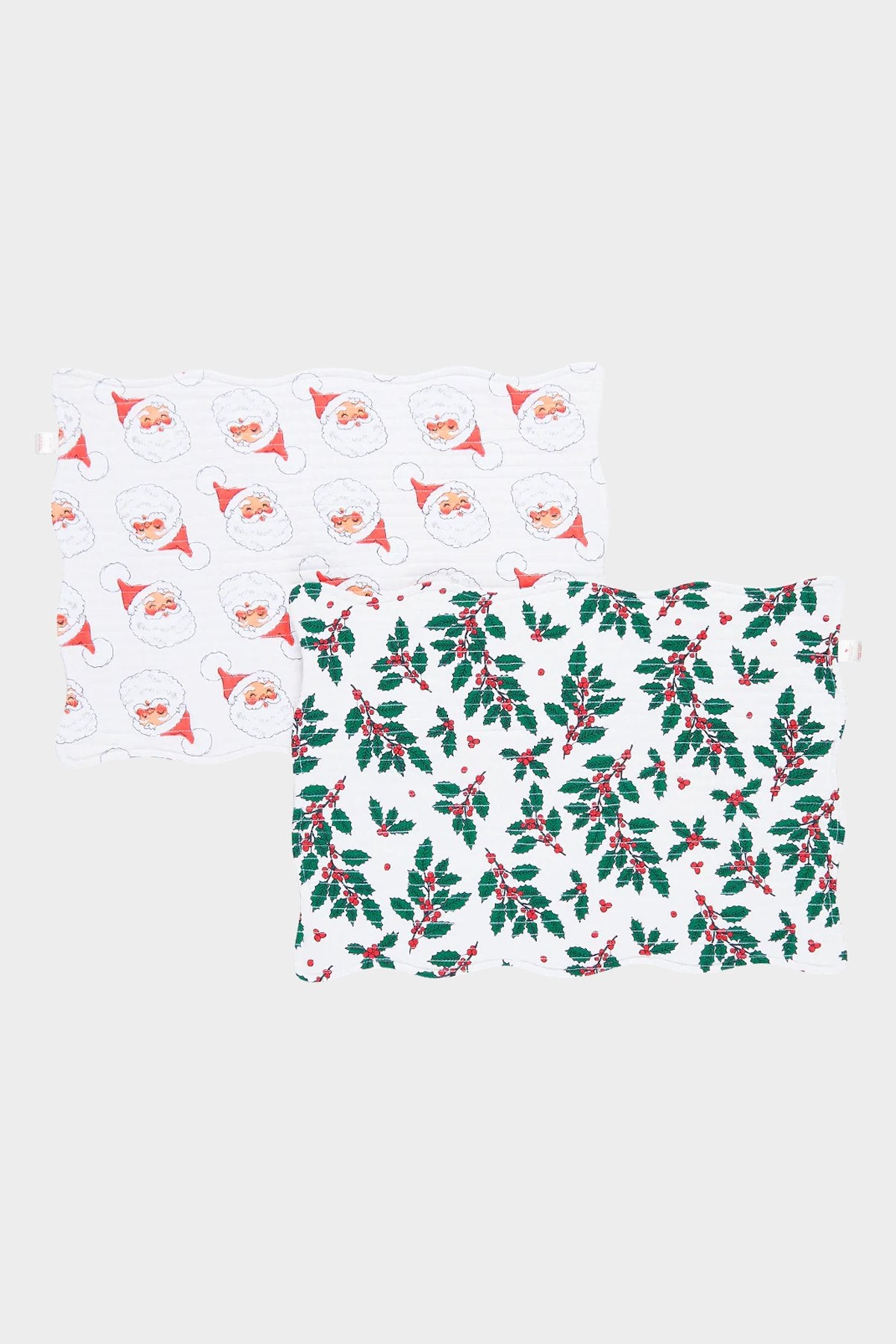 Quilted Placemat Set of 2 in Gardenia Santas + Holly - shop-olivia.com