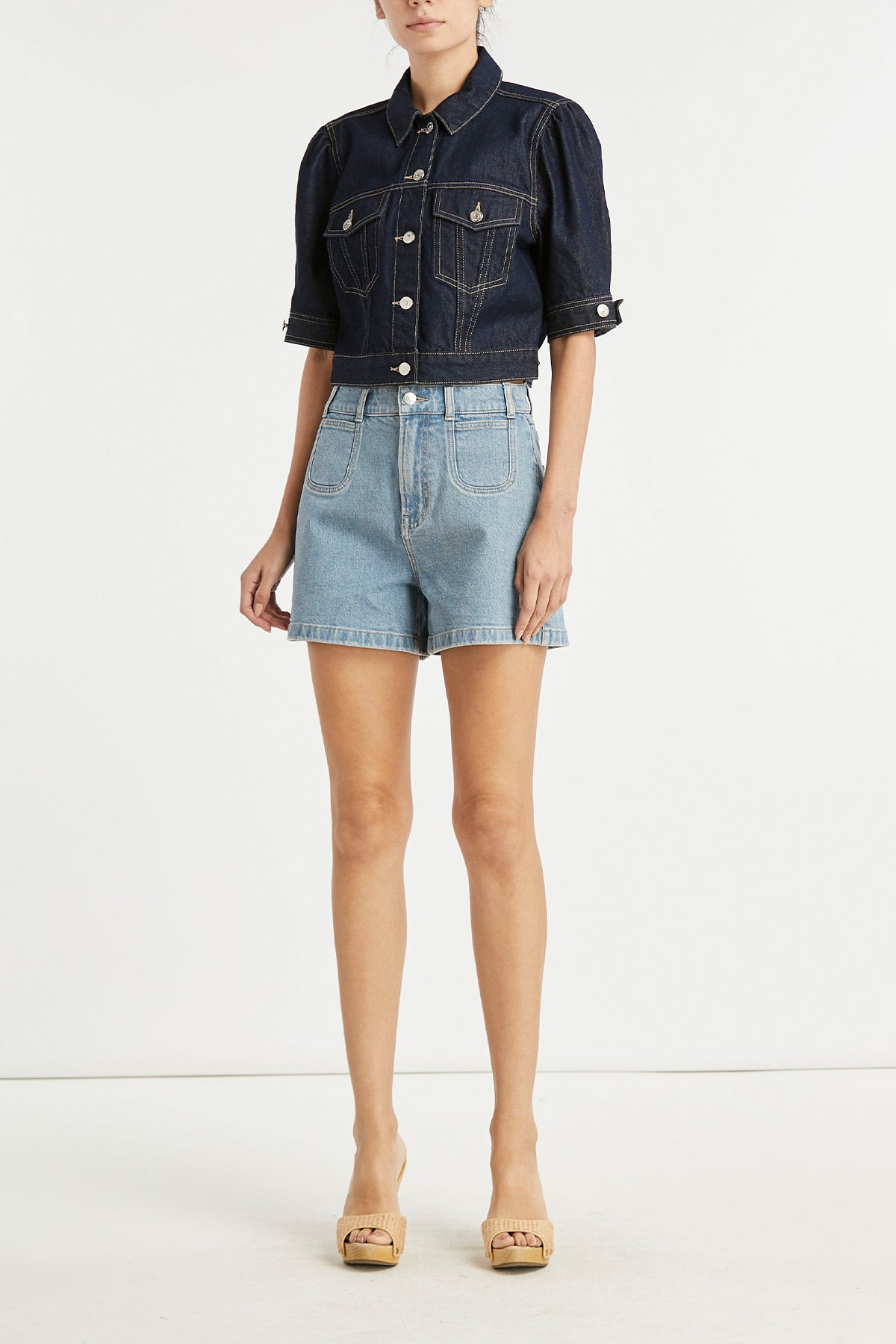 Raina Short-Sleeve Denim Jacket in Indigo - shop-olivia.com