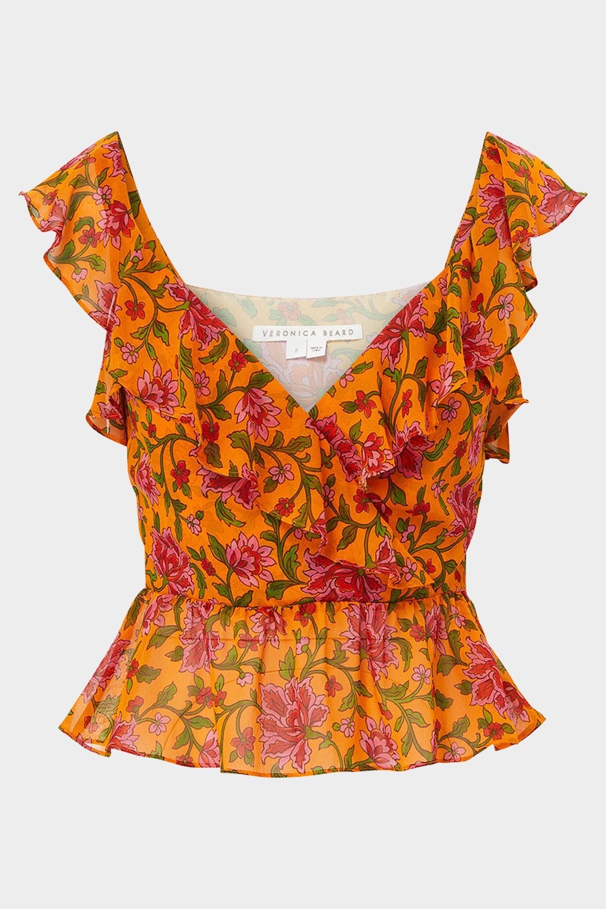 Randa Foral-Silk Top in Hot Orange Multi - shop-olivia.com