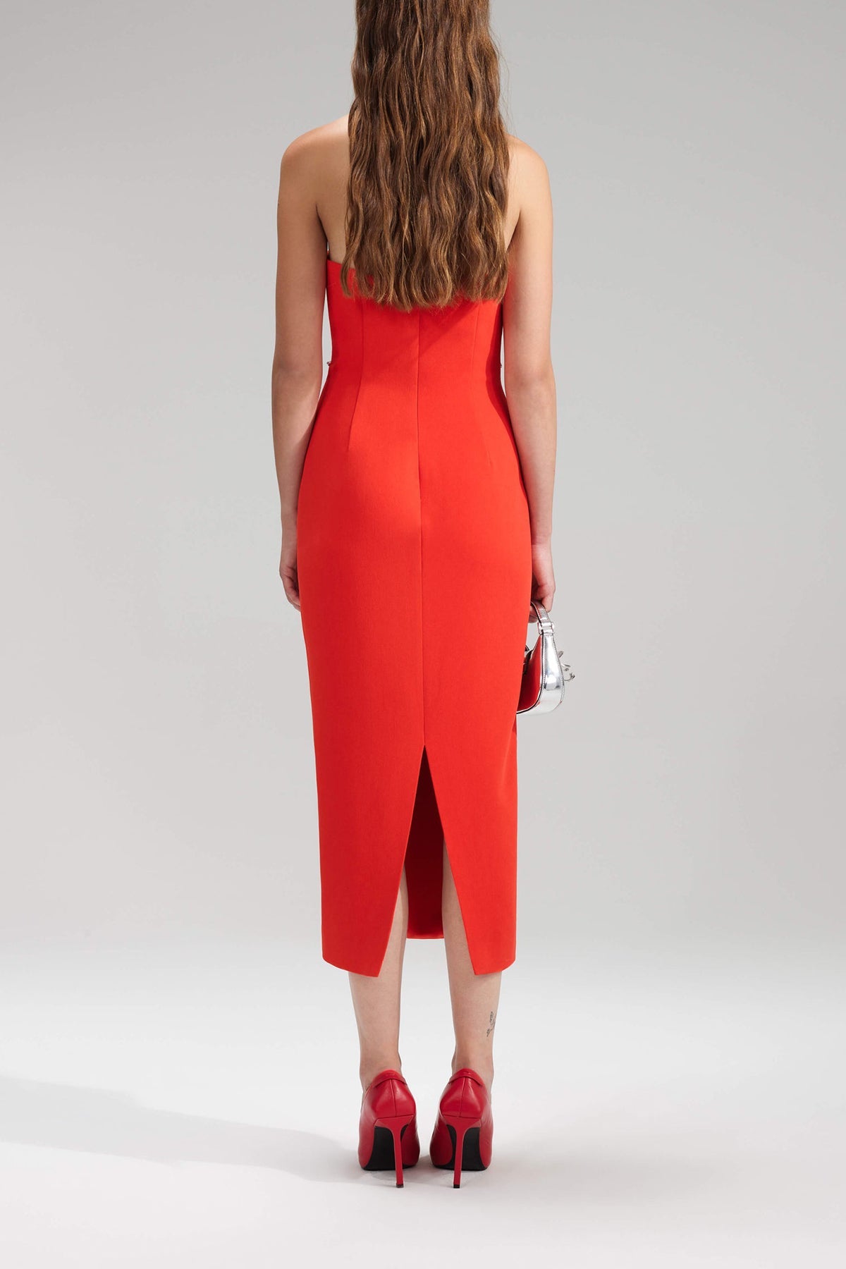 Red Bandeau Crepe Midi Dress - shop-olivia.com