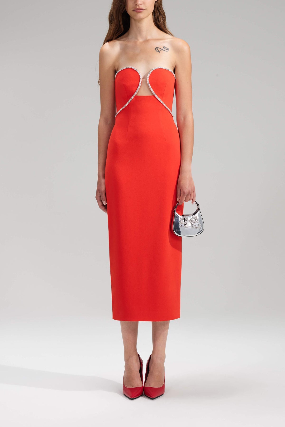 Red Bandeau Crepe Midi Dress - shop-olivia.com