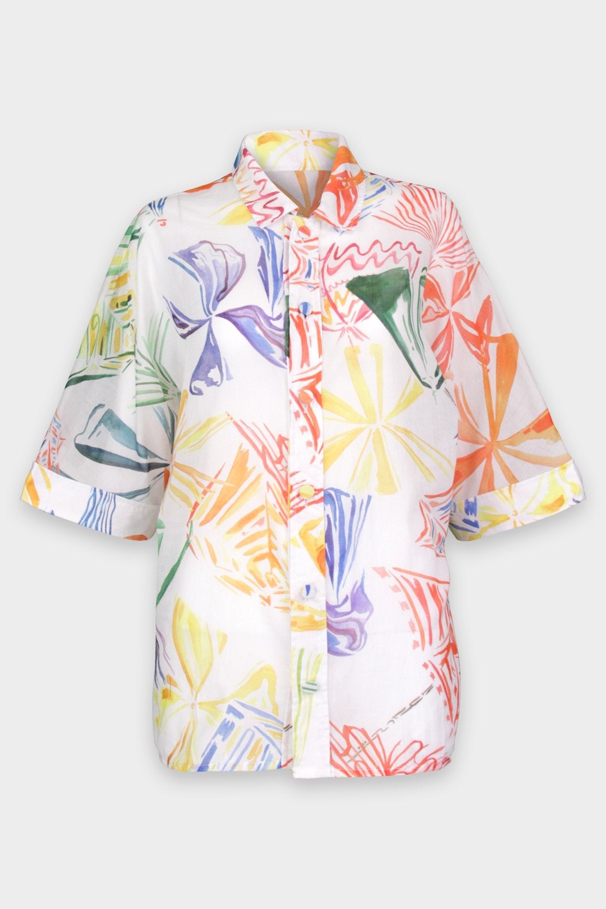 Remy Unisex Blouse in White Print - shop-olivia.com