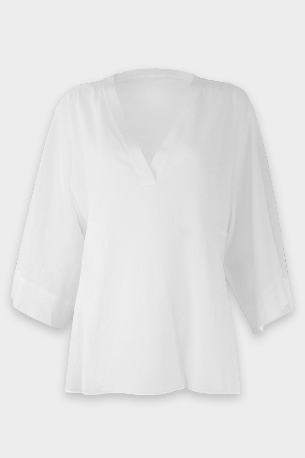 Rib Trim Double V Neck Long Sleeve Popover in Optic White - shop-olivia.com