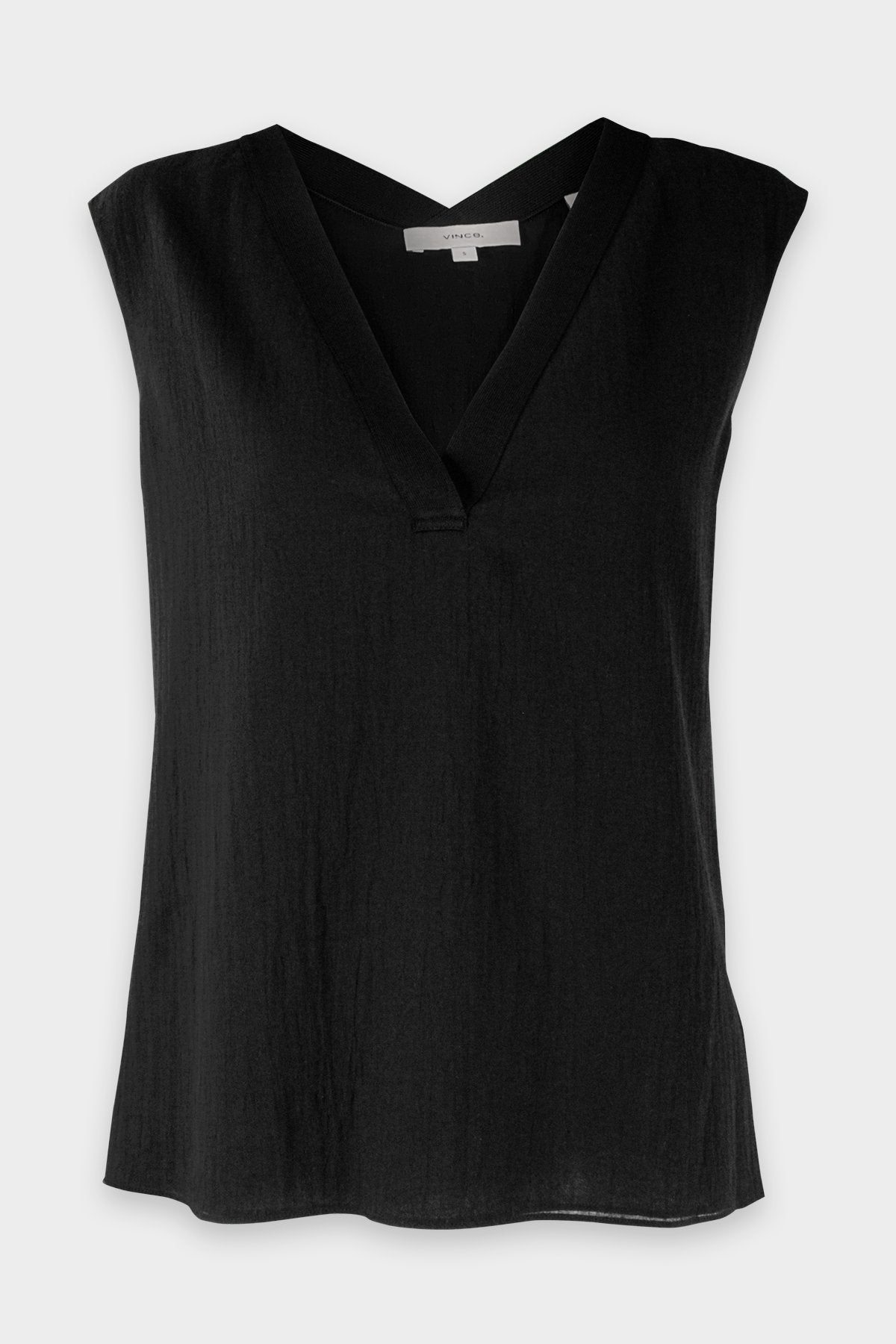 Rib Trim Double V Neck Shell in Black - shop-olivia.com