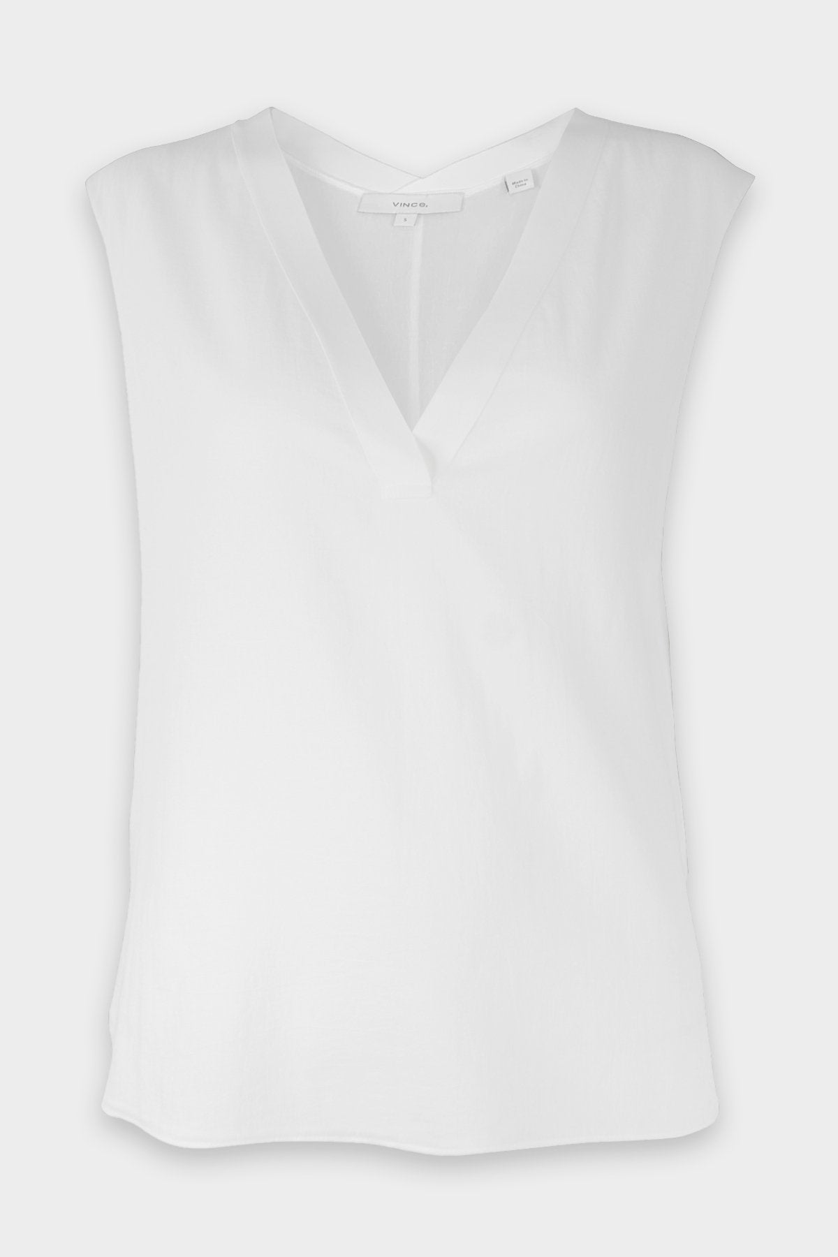 Rib Trim Double V Neck Shell in Optic White - shop-olivia.com