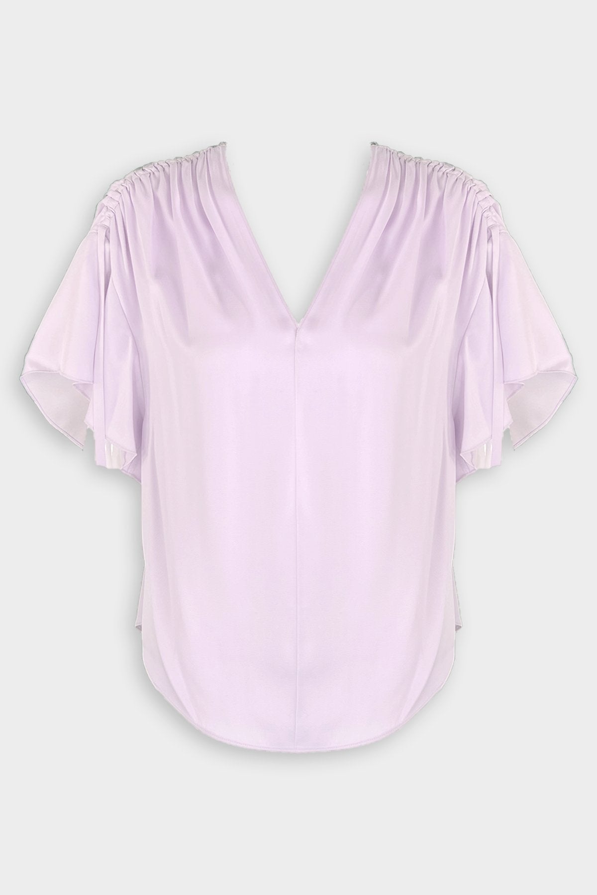 Ruched Flutter Sleeve Blouse in Violetta - shop-olivia.com