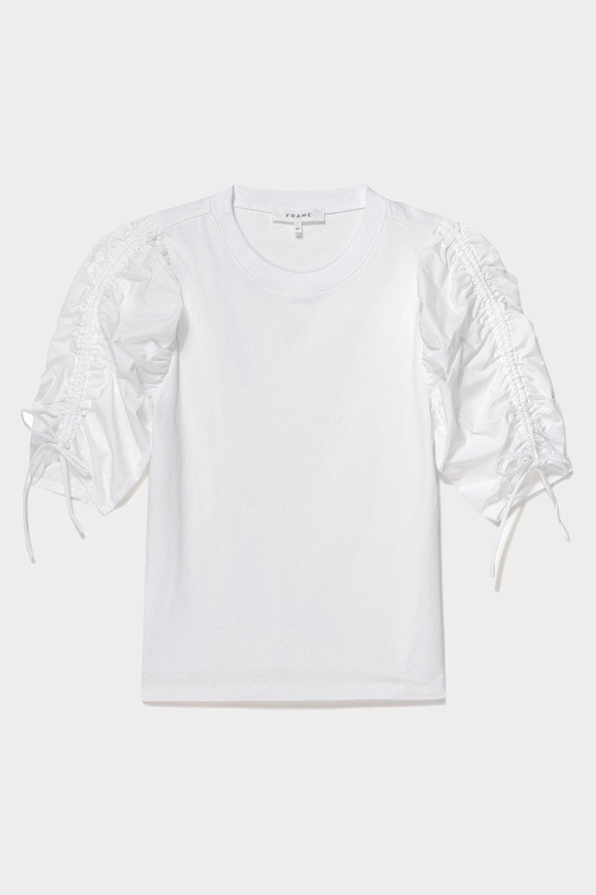 Ruched Tie Sleeve Tee in Blanc - shop-olivia.com